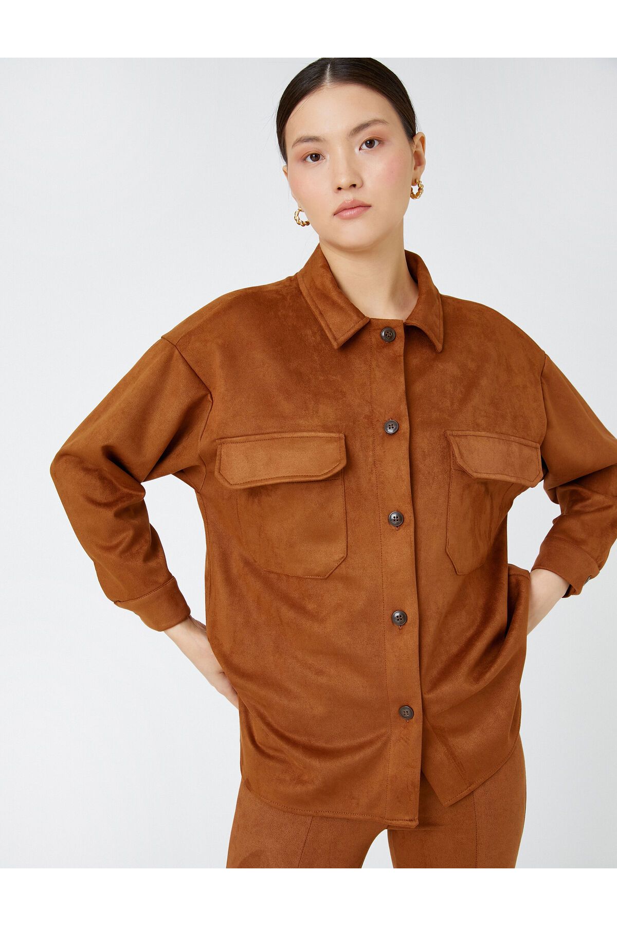 Koton-Suede Look Oversize Shacket with Pockets 1