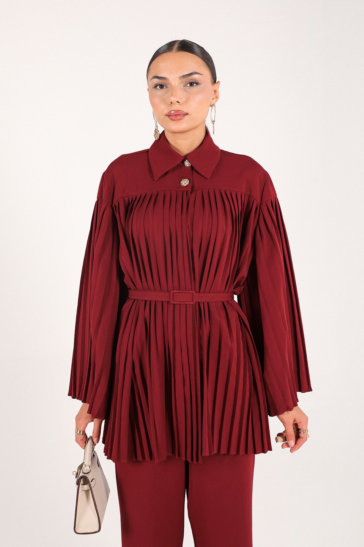 Melike Tatar-6-699 Model Claret Red Pleated Set 4