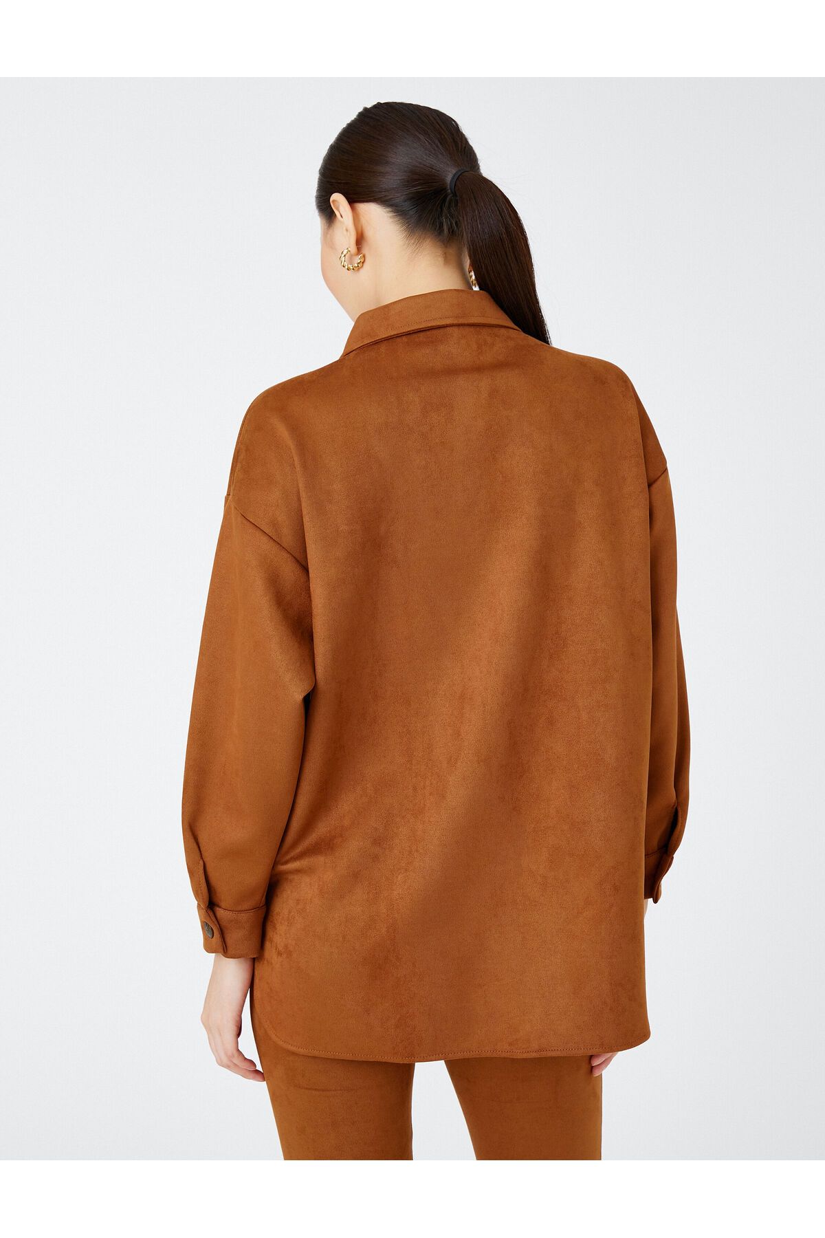 Koton-Suede Look Oversize Shacket with Pockets 4