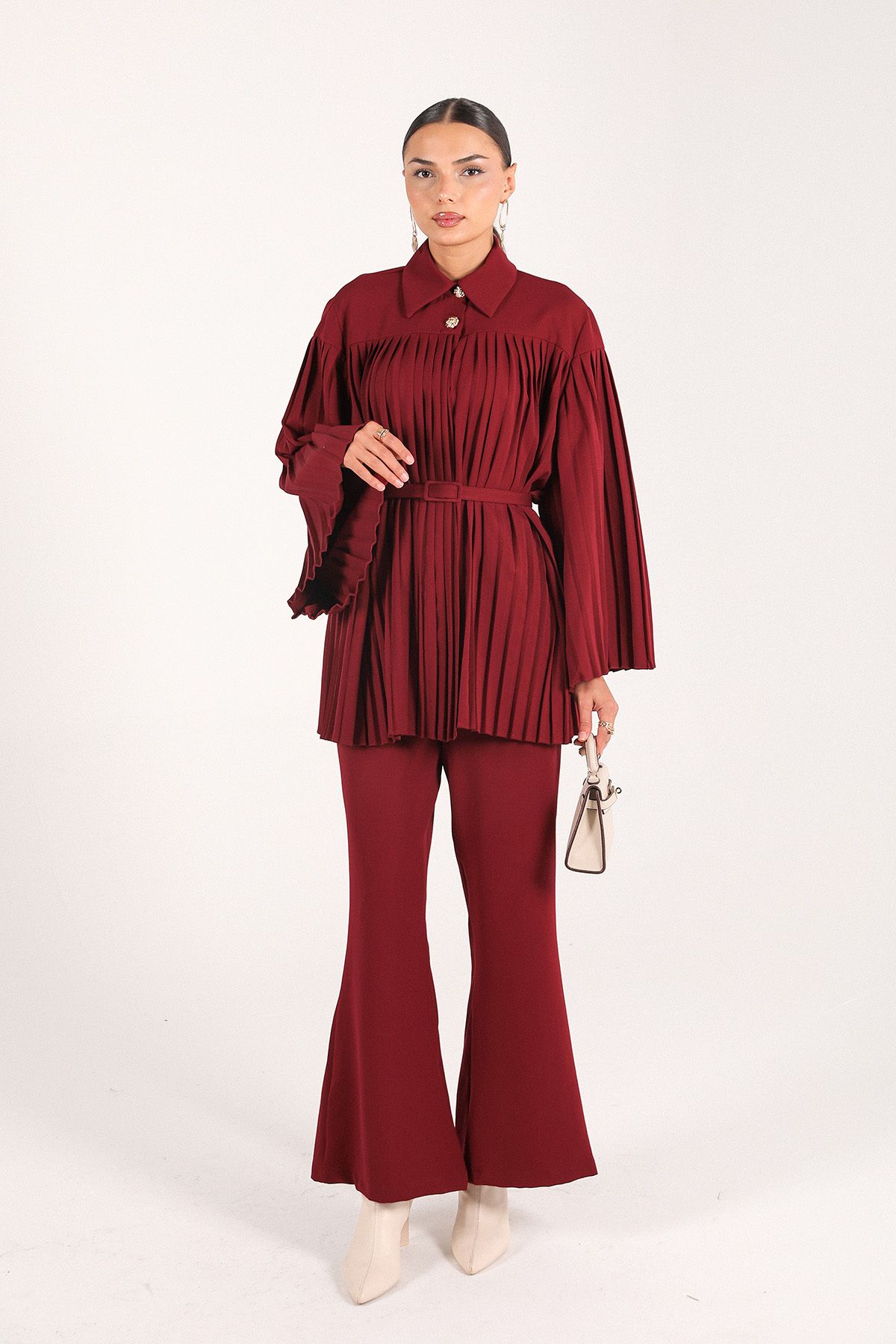 Melike Tatar-6-699 Model Claret Red Pleated Set 3