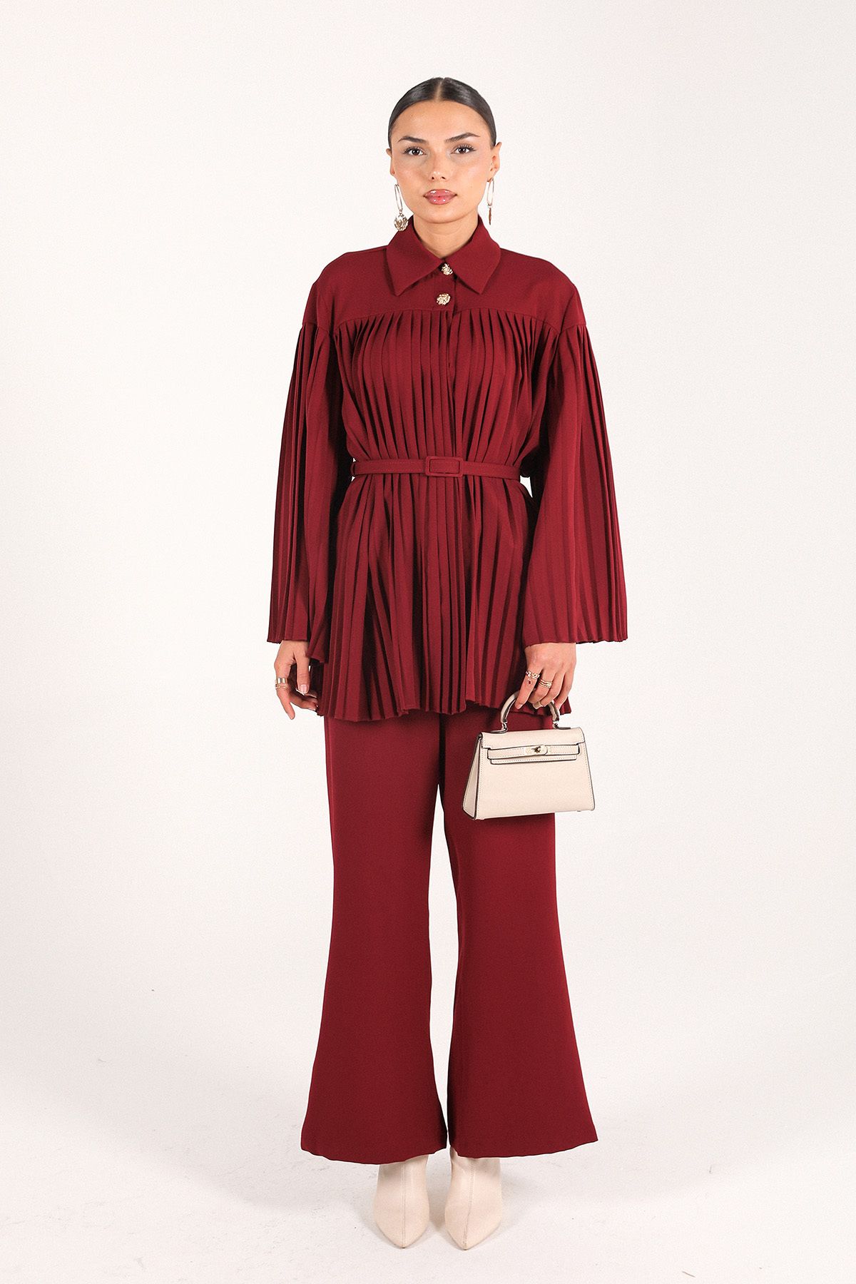 Melike Tatar-6-699 Model Claret Red Pleated Set 2