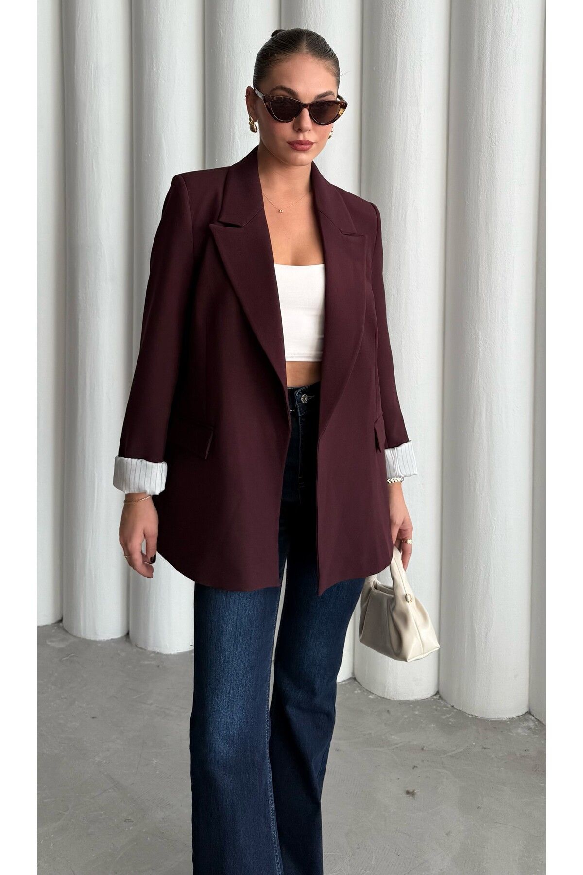 Laluvia-Plum Sleeve Folded Blazer Jacket-9134 5