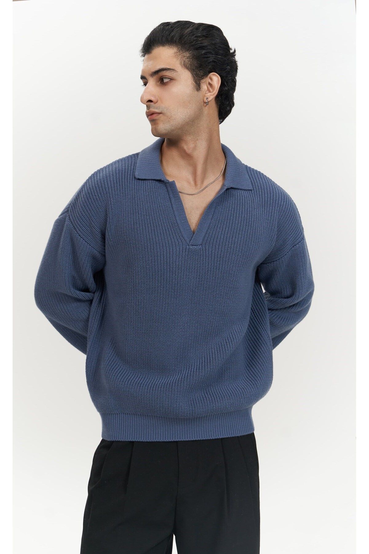 MAİ COLLECTİON-Magnus Polo Neck Indigo Men's Knitwear Sweater 1