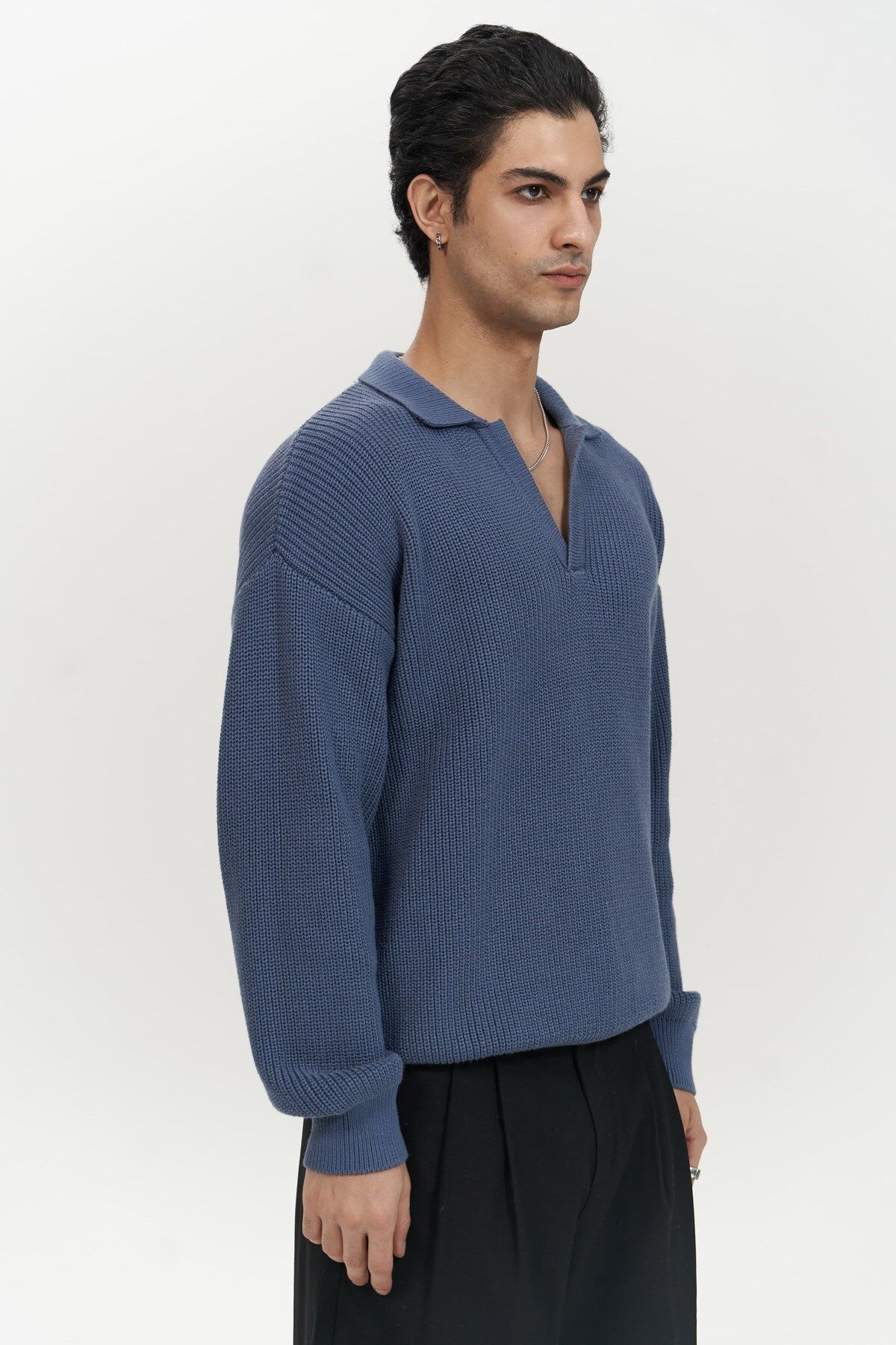 MAİ COLLECTİON-Magnus Polo Neck Indigo Men's Knitwear Sweater 3