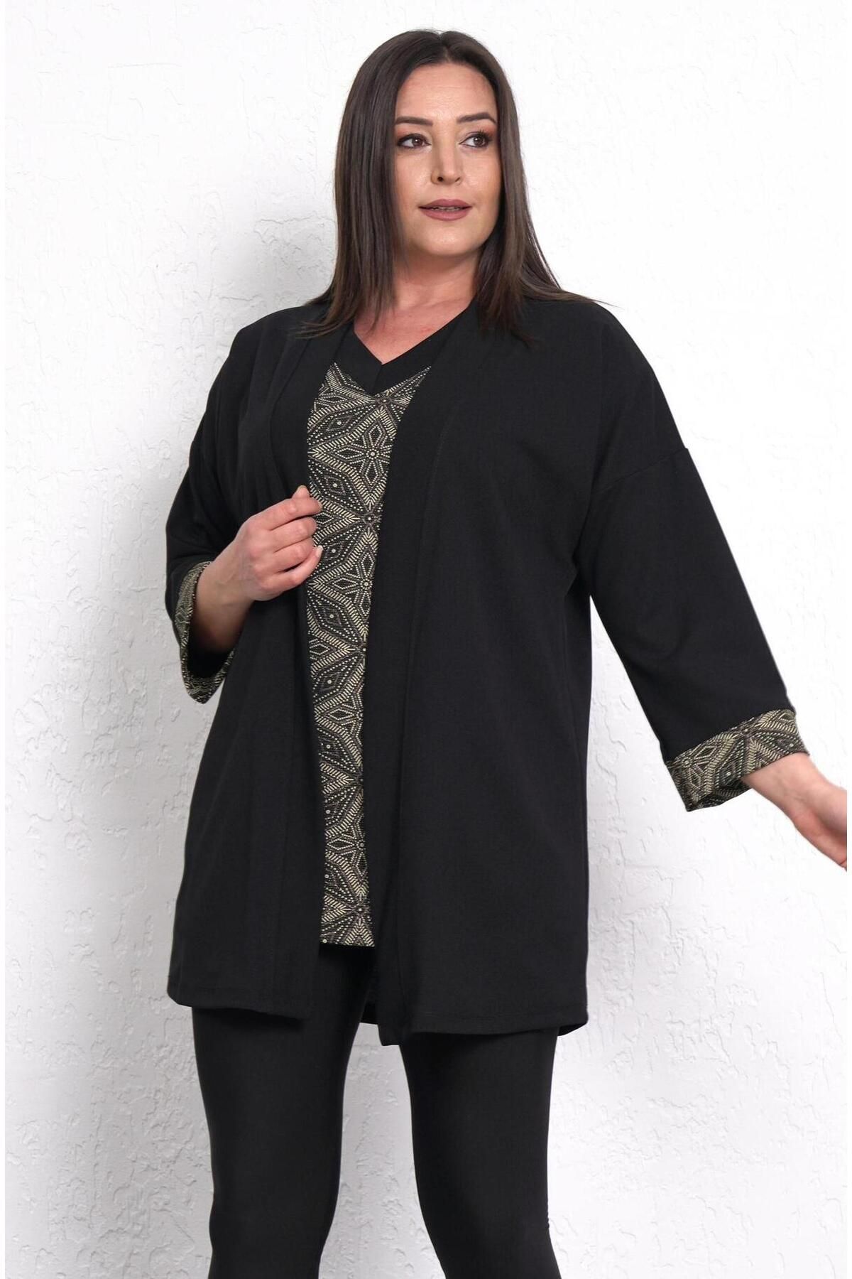 FOR ESRA BIG TREND-Women's Plus Size Underwear Pattern Blouse Top Sleeve Fold Woven Crepe Stretchy Jacket Blouse Suit 6