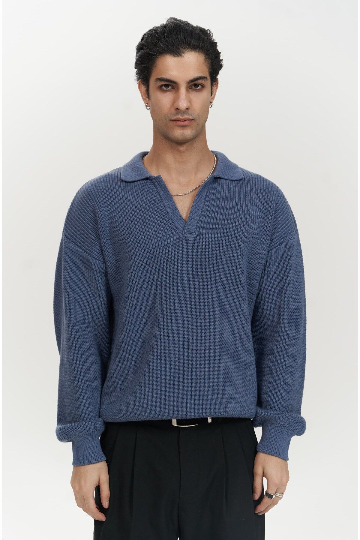 MAİ COLLECTİON-Magnus Polo Neck Indigo Men's Knitwear Sweater 2