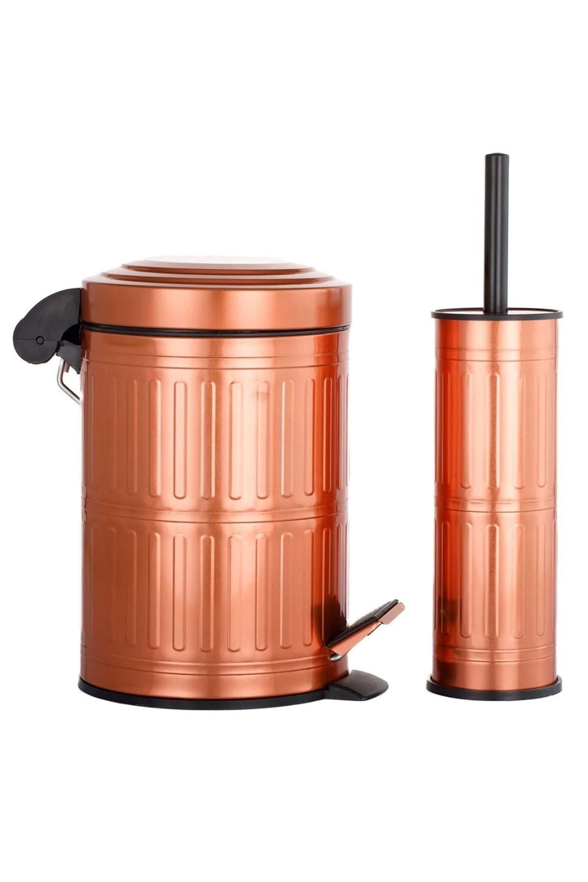 Sas Haus-Vintage Copper 5 Lt Trash Can, Wc Brush and Pedal Set 6