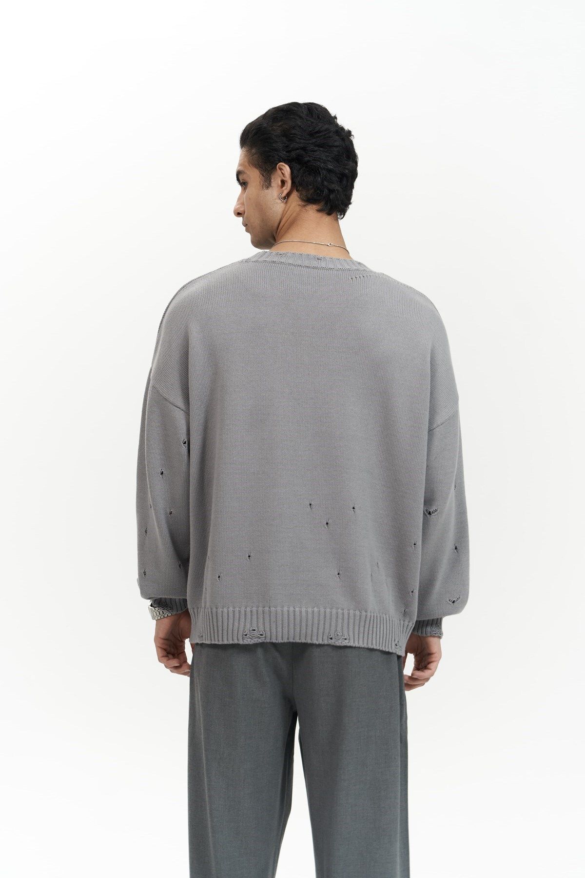 MAİ COLLECTİON-Alec Ripped Detail Smoked Men's Knitwear Sweater 4