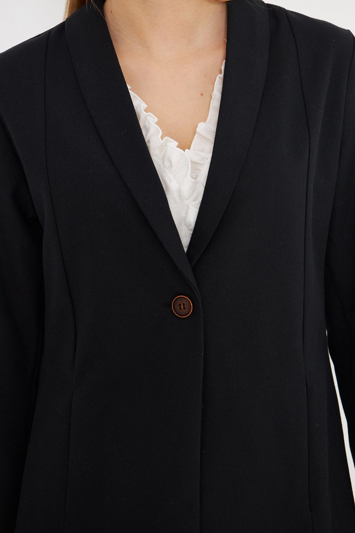 armonika-Women's Black Shawl Collar Waist Fitting Pocket Detail Single Button Jacket Arm-25K 001031 4