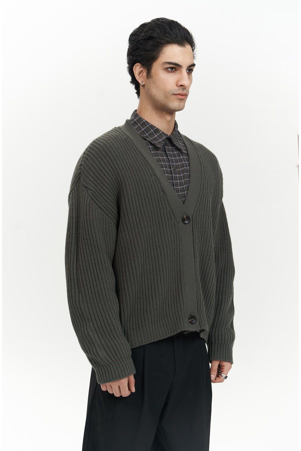 MAİ COLLECTİON-Cassian Anthracite Men's Knitwear Cardigan 3