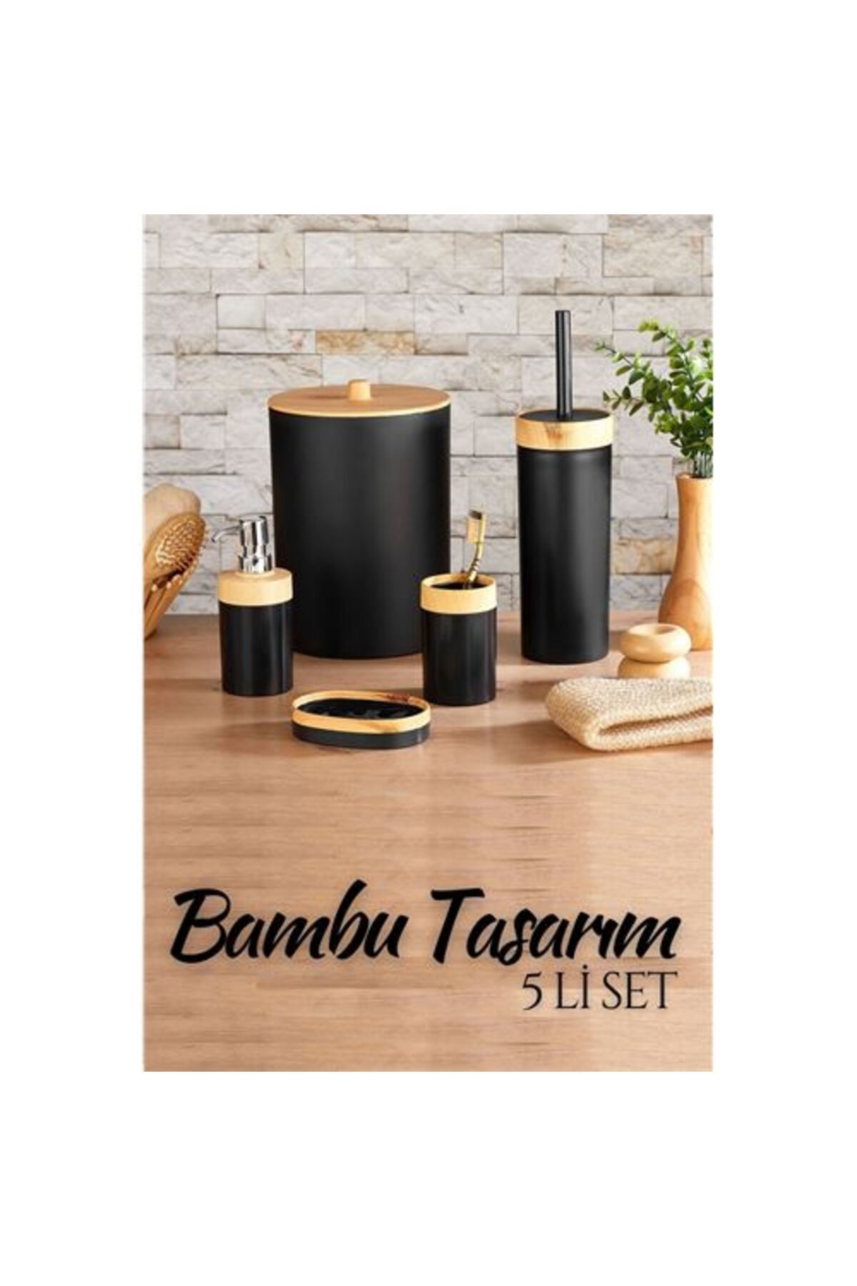 Store ModaCar 5 li Banyo Seti Bambu Design SİYAH