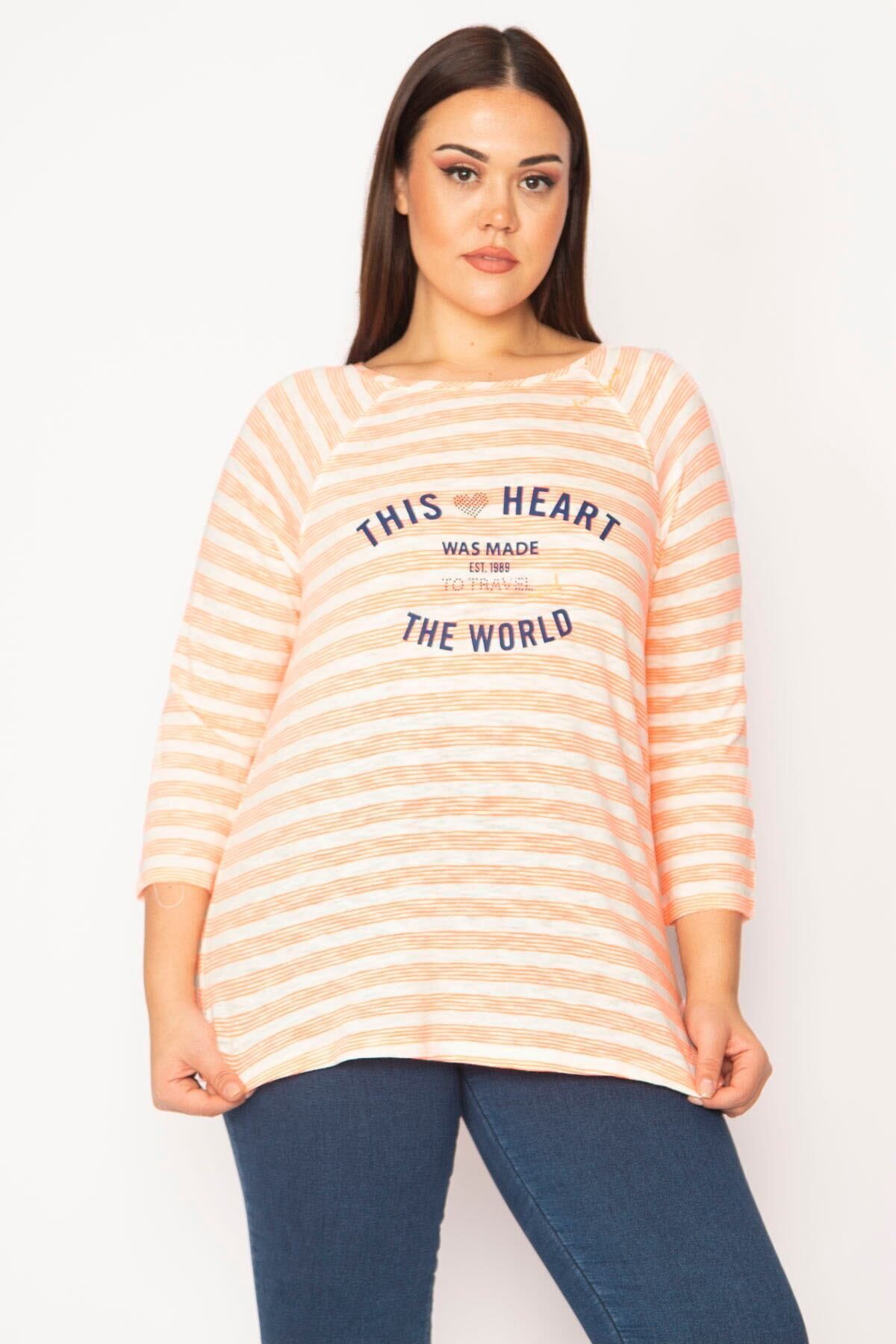Şans-Γυναικεία Μπλούζα με Μπροστινό Σχέδιο Plus Size 65n29537 4