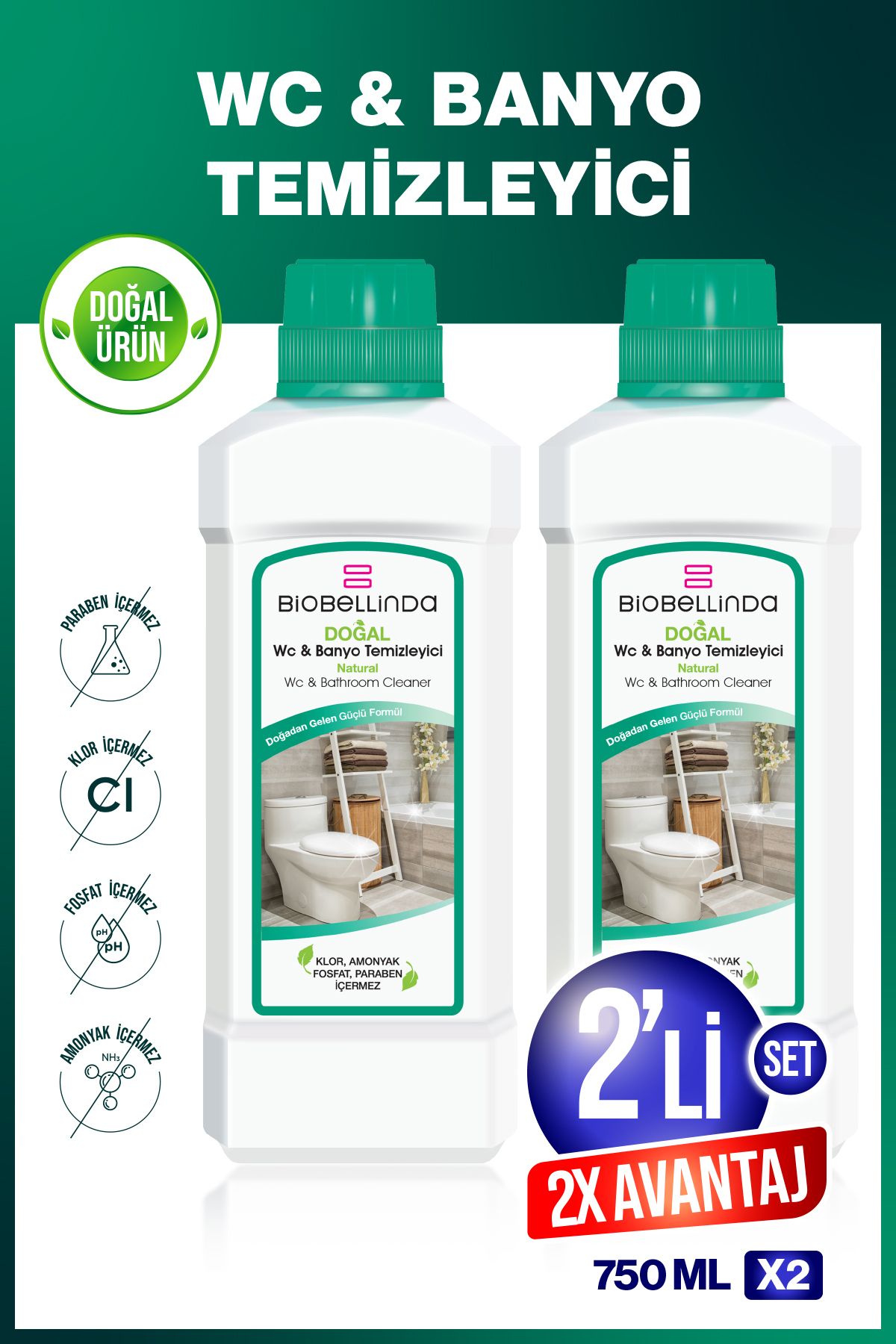 BioBellinda Wc Banyo Temizleyici 750 ml ( 2 Li Set )