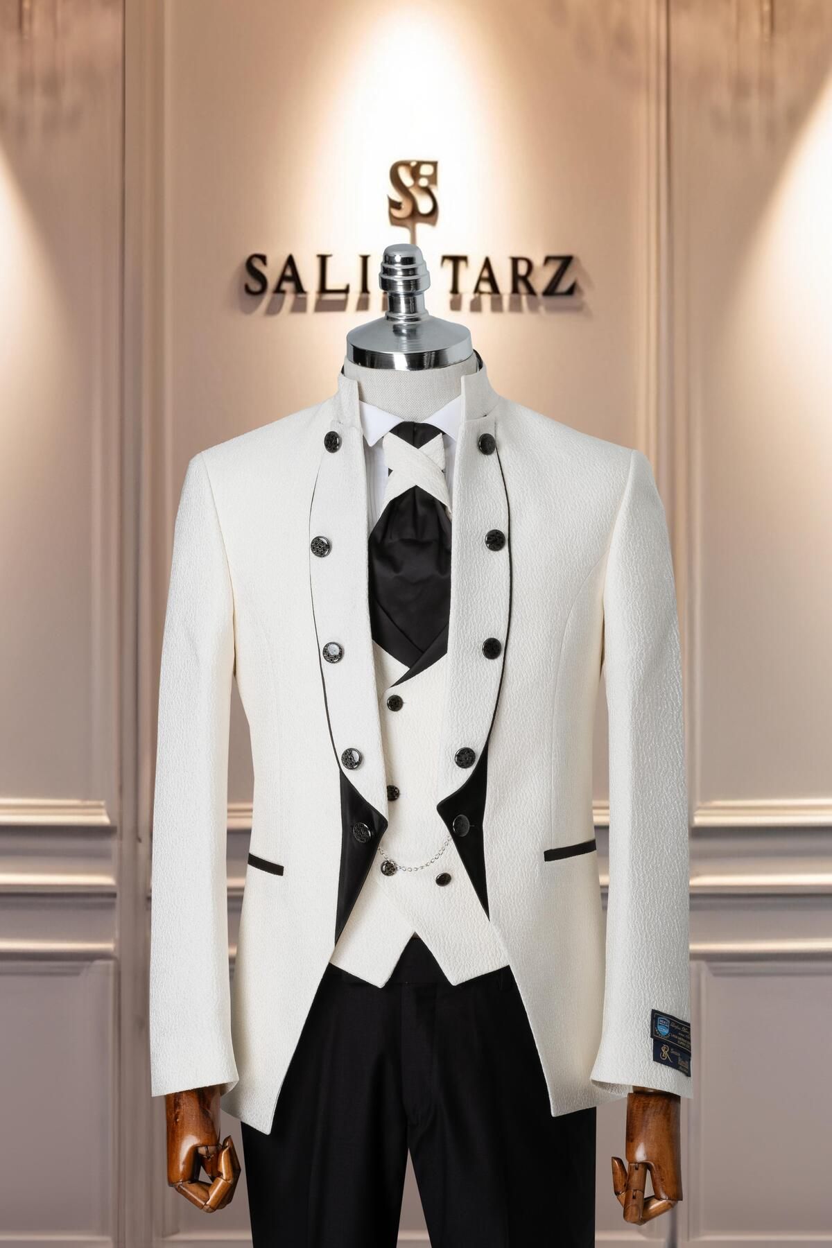 Salihtarzz Damatlık İtalyan Kesim Slim Fit Desenli Beyaz SD41095