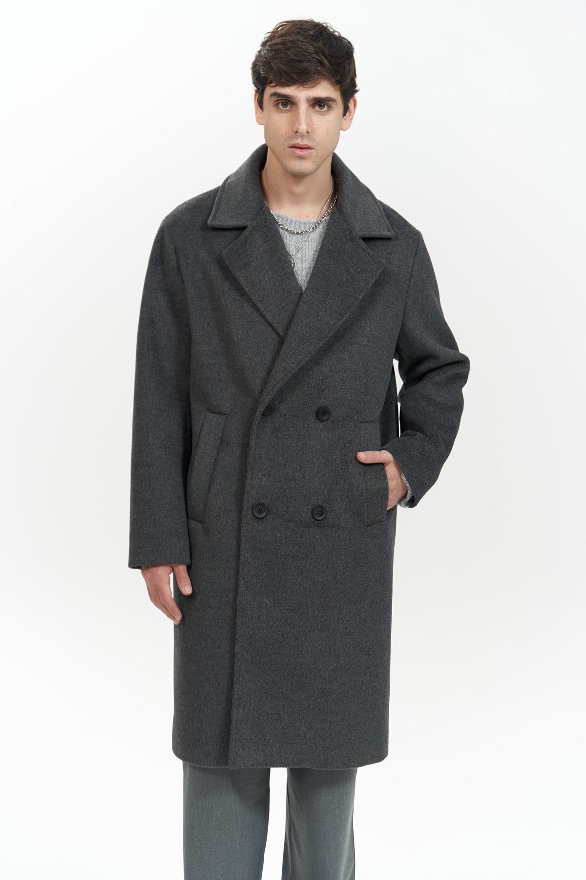 MAİ COLLECTİON-Darian Anthracite Men's Long Coat 1