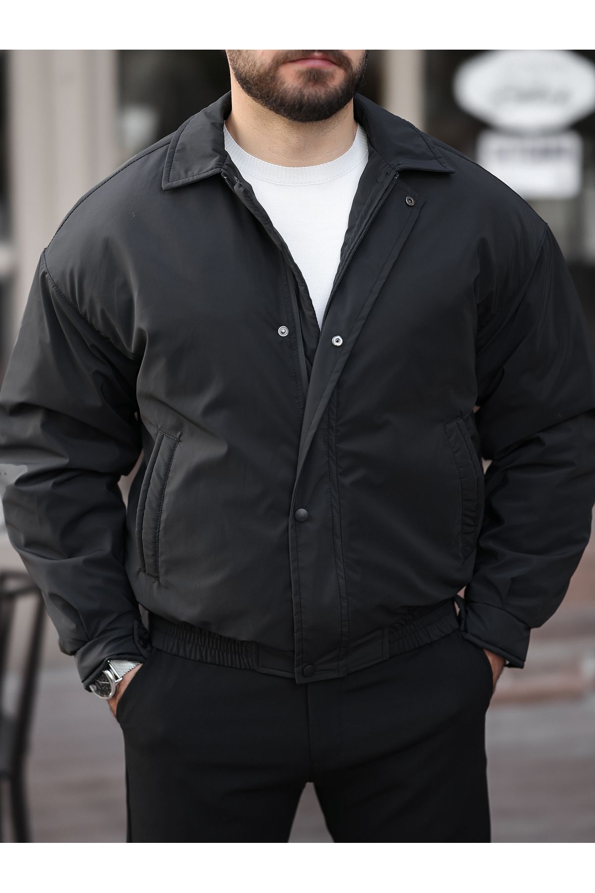 BASEL.CO-Oversize Lightweight Puffer Bomber Jacket / Coat with Quilted Padding Inside 2