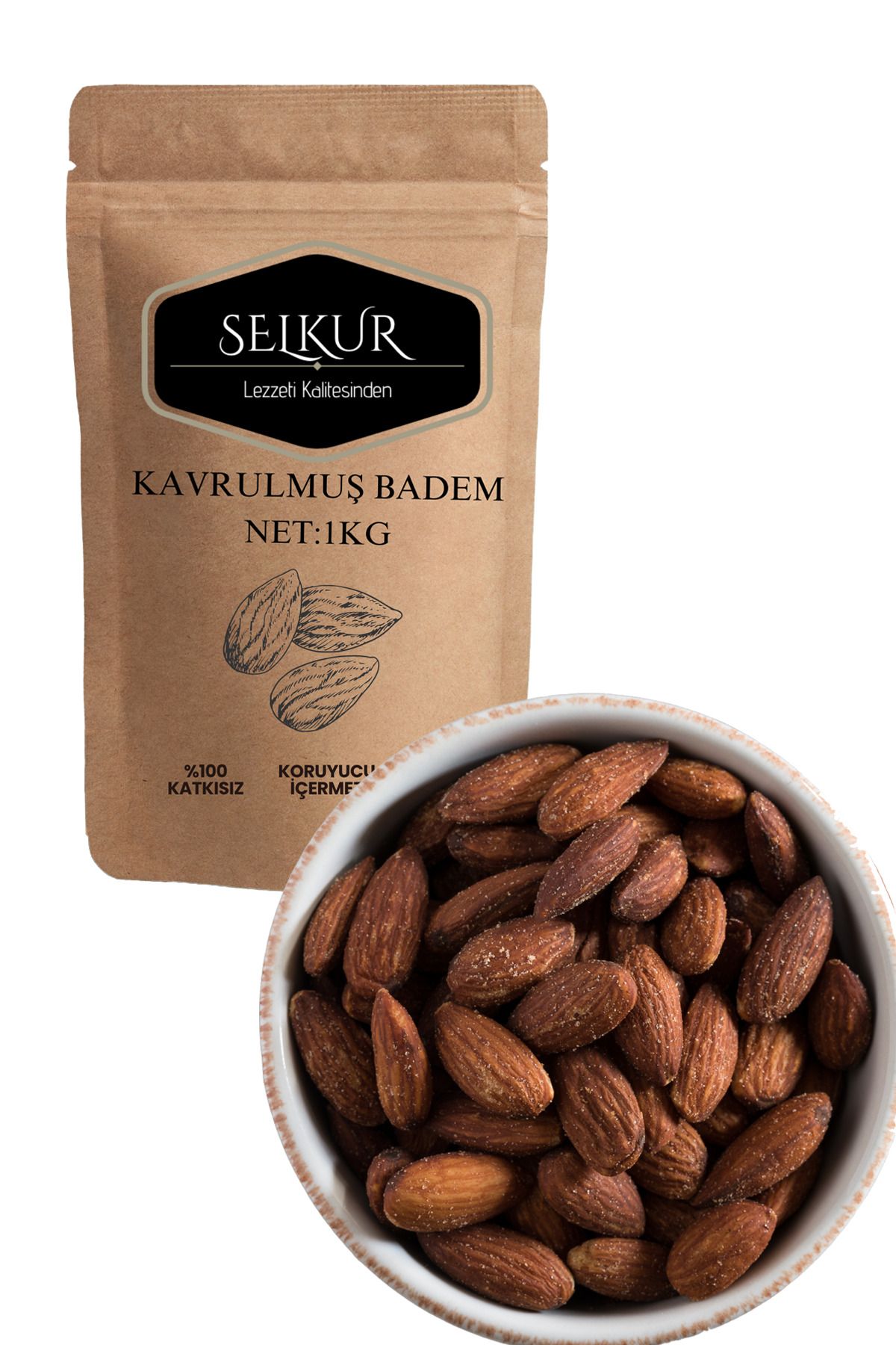 SELKUR Kavrulmuş Badem 1kg(DOYPACK AMBALAJ IRİ TANE)