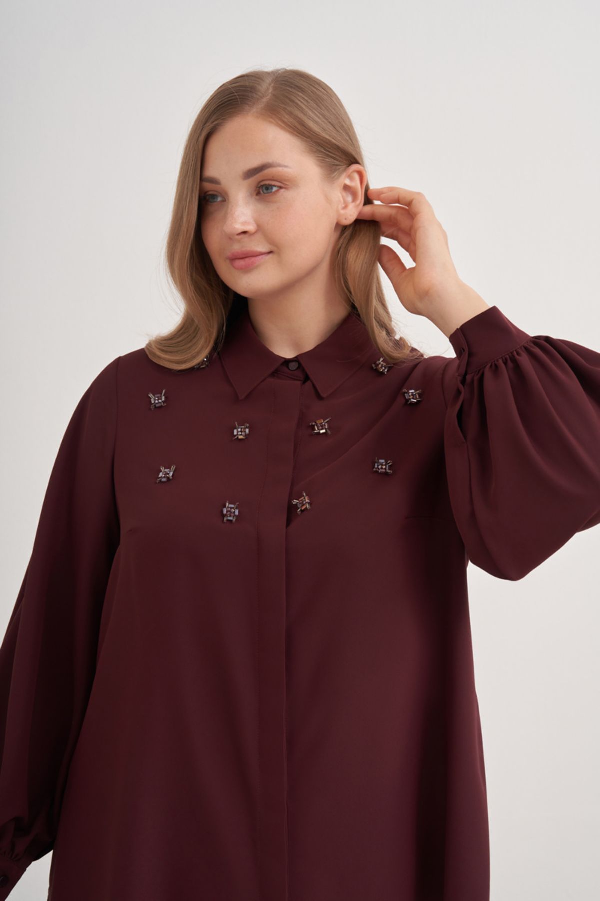 Aker-Modest Blouse - Burgundy - Regular fit 3