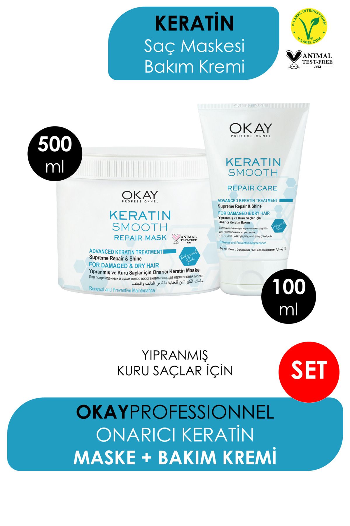 Okay-Keratin Repair Care Mask - 500ml and Keratin Care Cream - 100ml 1