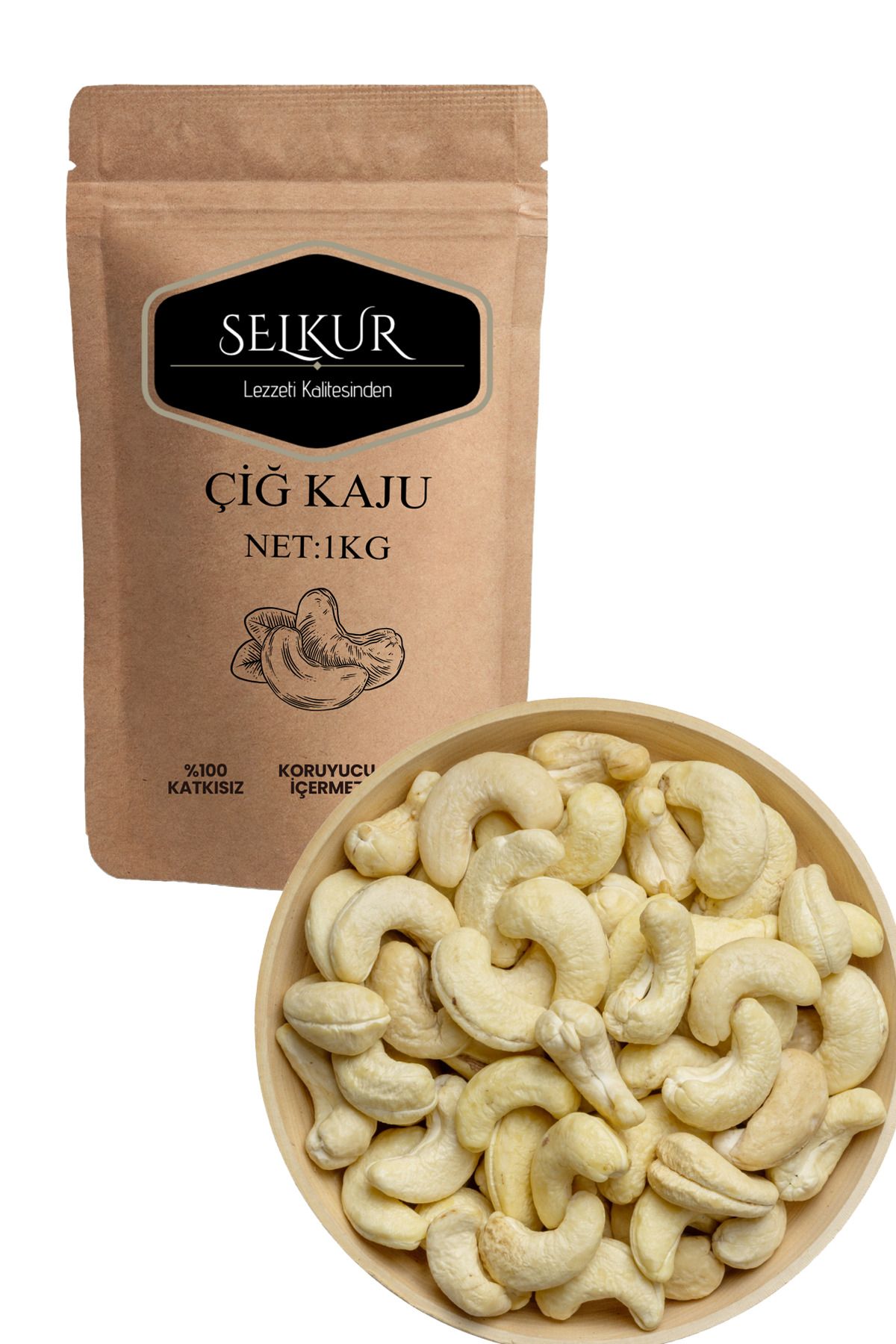 SELKUR Çiğ Kaju 1kg(DOYPACK AMBALAJ, TUZSUZ)