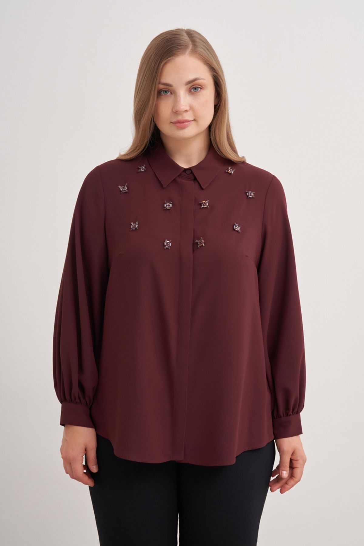 Aker-Modest Blouse - Burgundy - Regular fit 5