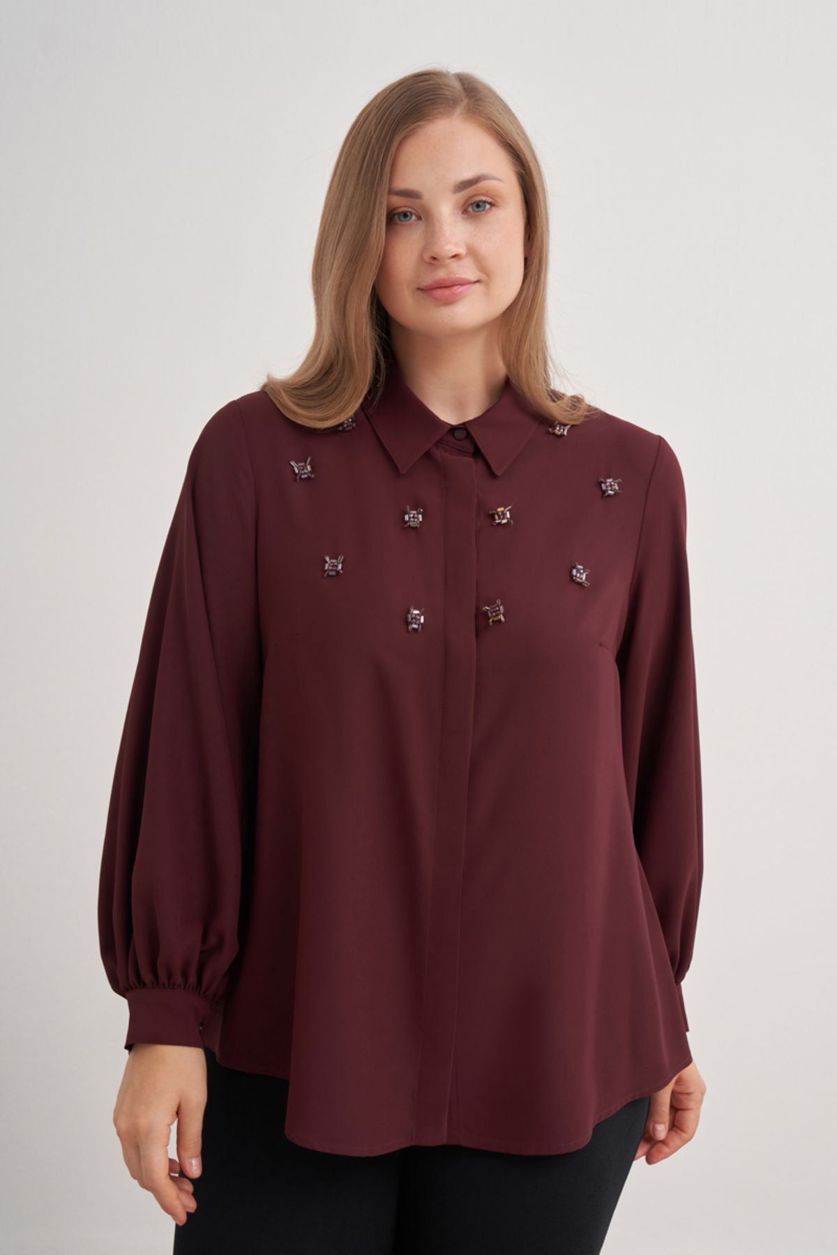 Aker-Modest Blouse - Burgundy - Regular fit 1