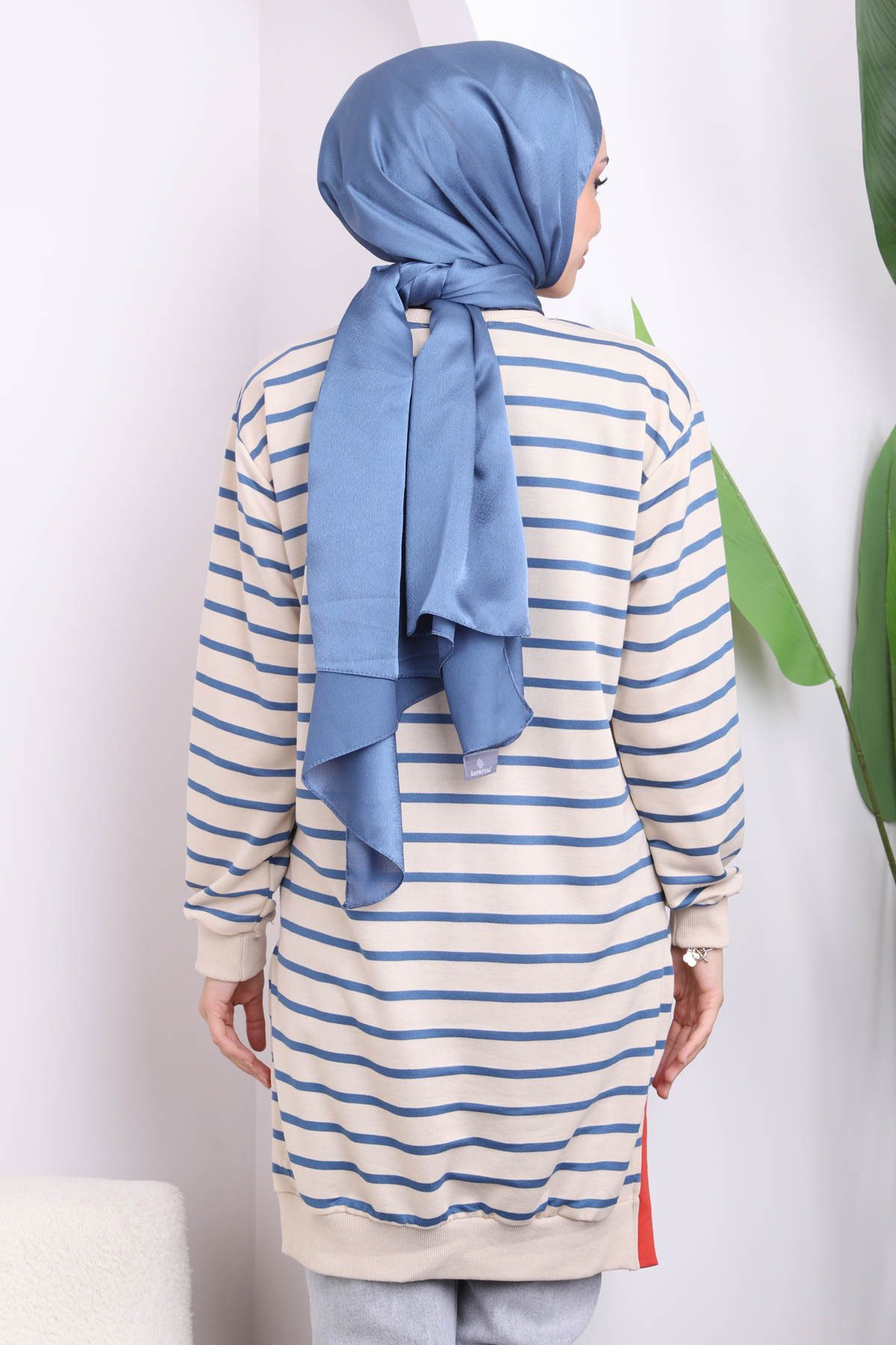 İmajButik-Indigo Striped Tunic with Snap Detail on Skirt 4