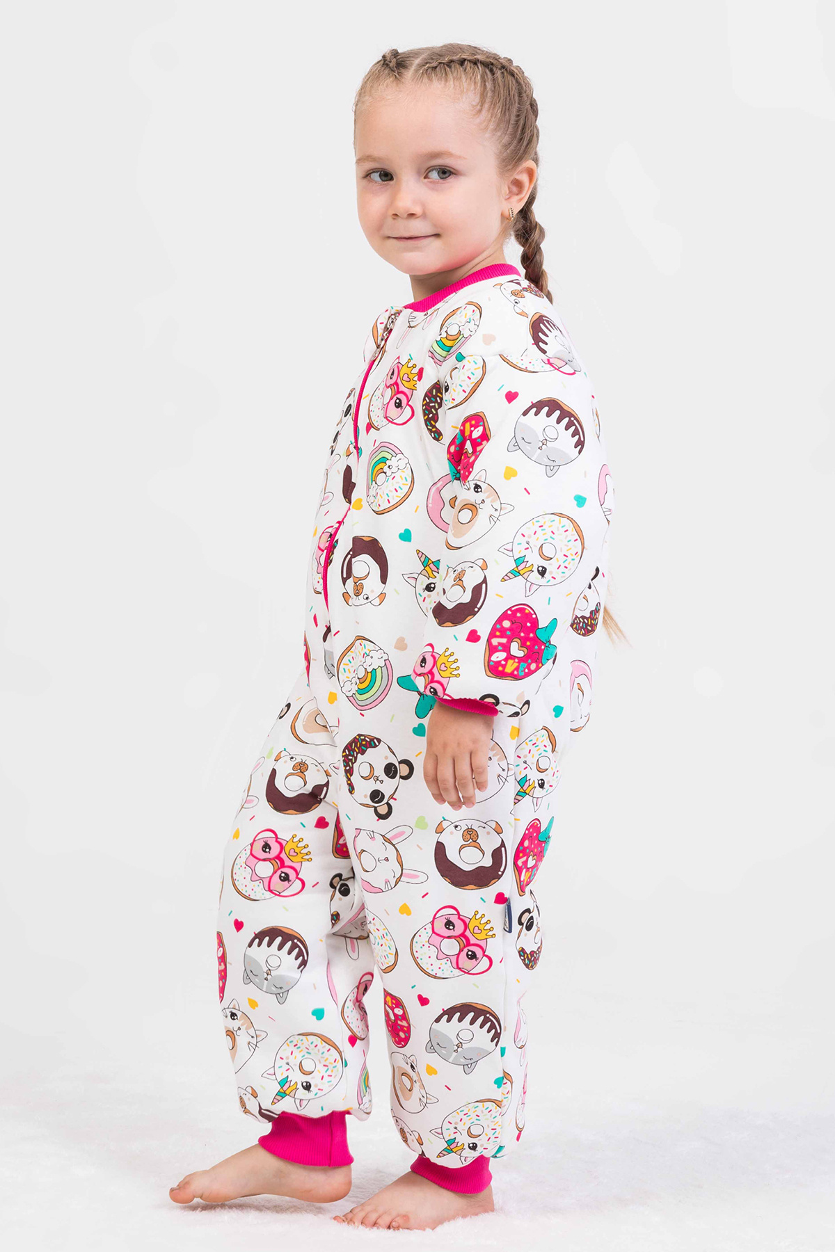 Mika Bebek & Çocuk Donut Desenli Elyaf Dolgulu Uzun Fermuar Rahat Kullanım Pembe 2,5 Tog Kız Çocuk Uyku Tulumu fotoğrafı 4 (önizleme)