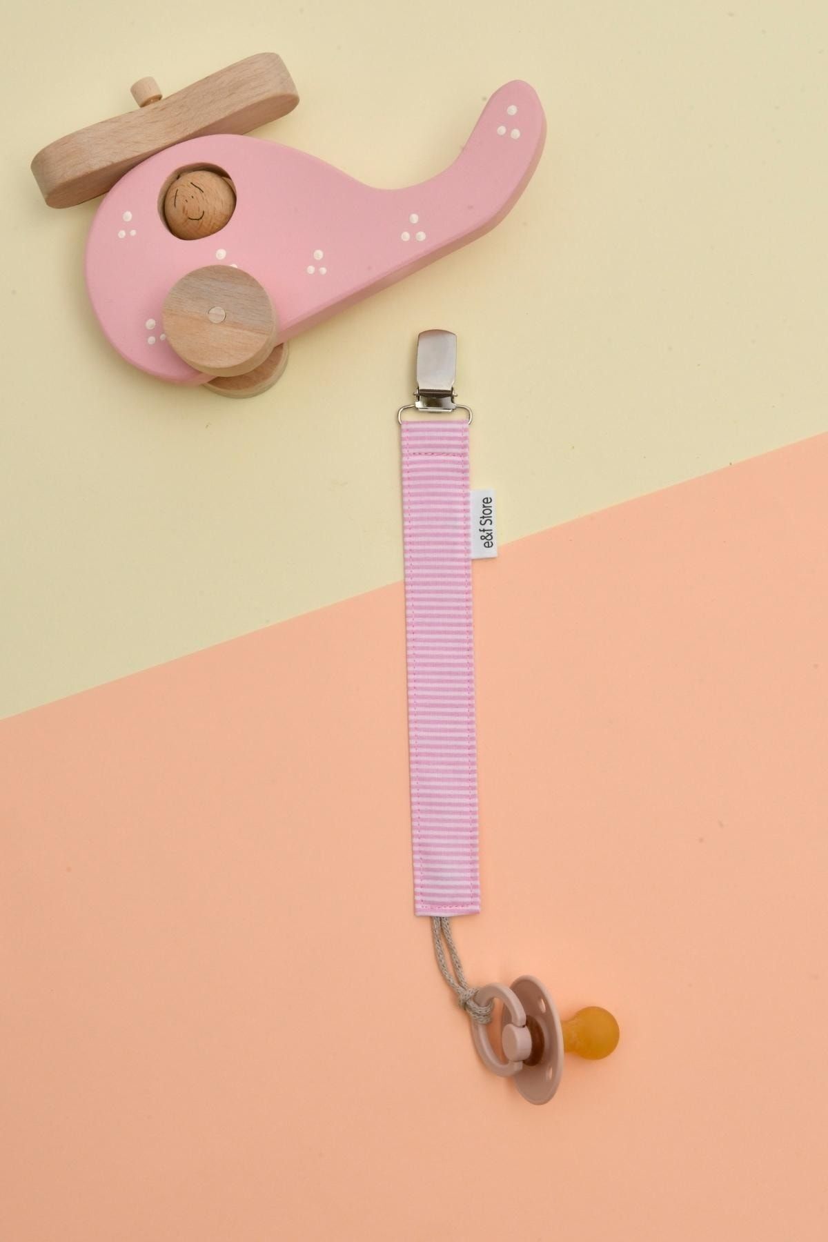 e&f Store Sertifikalı Pamuklu Emzik Askısı - 3'lü Set - Çizgili, Çiçekli - Bebek Emzik Zinciri fotoğrafı 4 (önizleme)