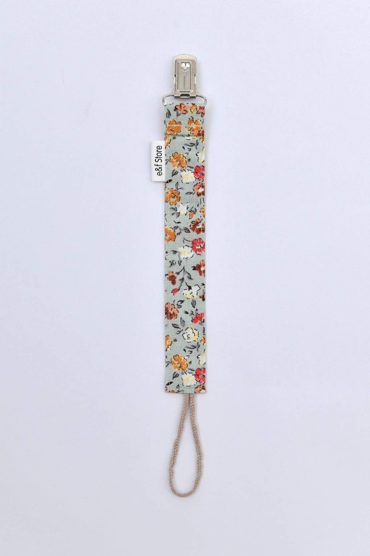 e&f Store Sertifikalı Pamuklu Emzik Askısı - Su Yeşili Çiçekli - Bebek Emzik Zinciri fotoğrafı 4 (önizleme)
