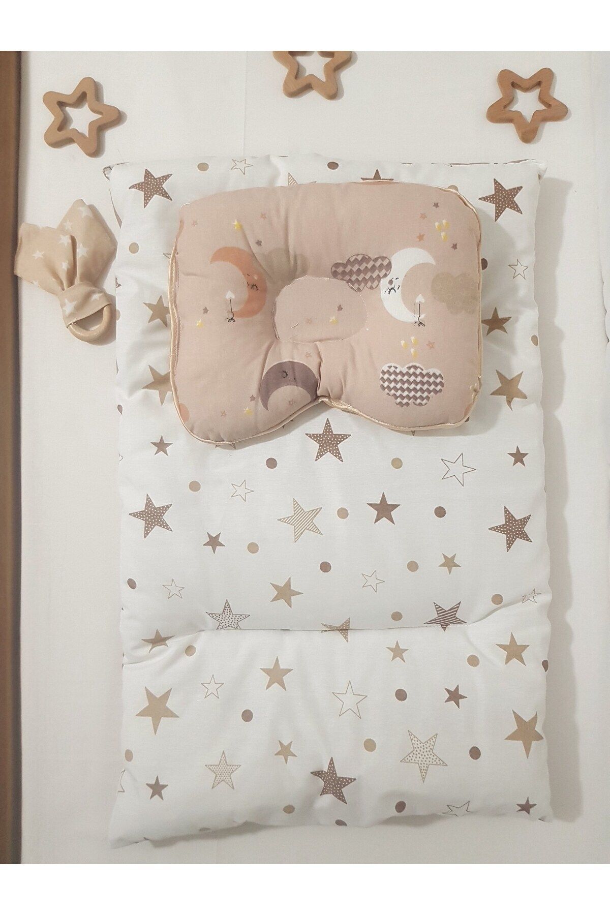 Baby Clime Alt Açma Minderi Çift Taraflı Kahve Yıldız - Baş Düzeltme Yastığı Ve Diş Kaşıyıcı Hediye! fotoğrafı 3 (önizleme)