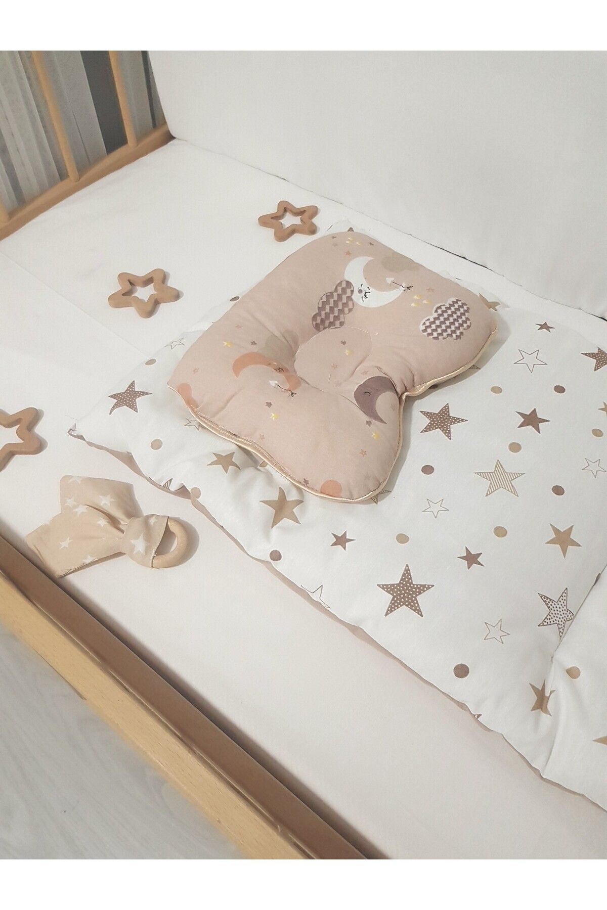 Baby Clime Alt Açma Minderi Çift Taraflı Kahve Yıldız - Baş Düzeltme Yastığı Ve Diş Kaşıyıcı Hediye! fotoğrafı 2 (önizleme)