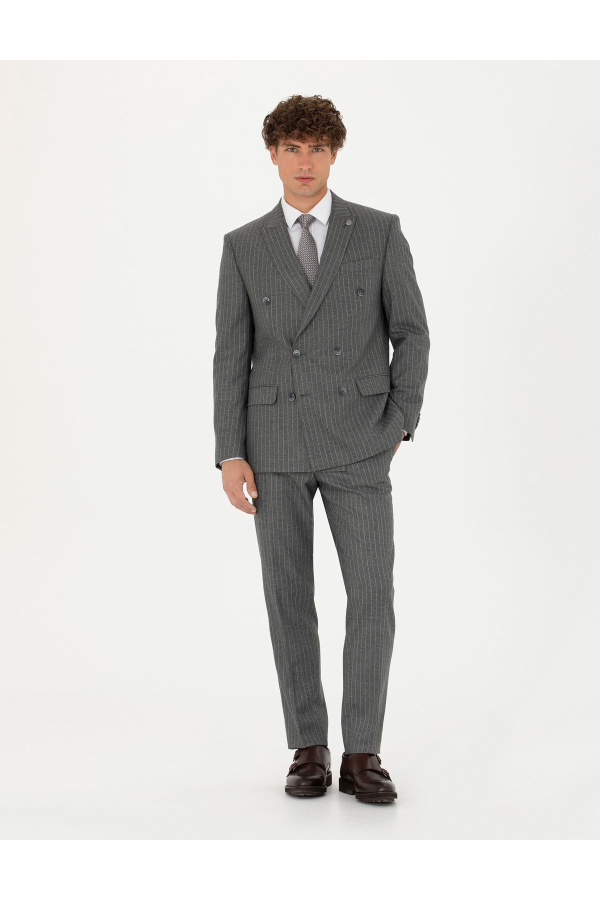 کت و شلوار دودی راه راه دودی بسیار باریک 50278192-VR058 Pierre Cardin
