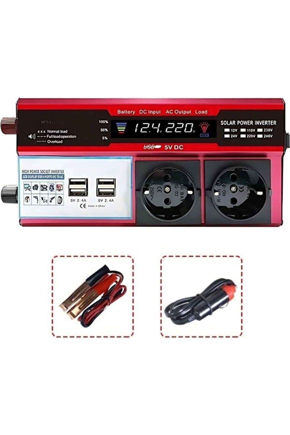 pazarella 12v 2000w Modifiye Sinüs İnverter Araç Ve Güneş Enerjisi Uyumlu, Çift Usb, Çift Priz Ve