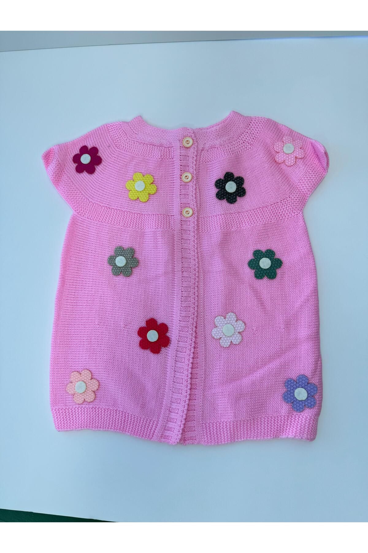 EM&FA TEKSTİL-Floral Girl's Knitwear Vest with Robe 5-8 Years 2