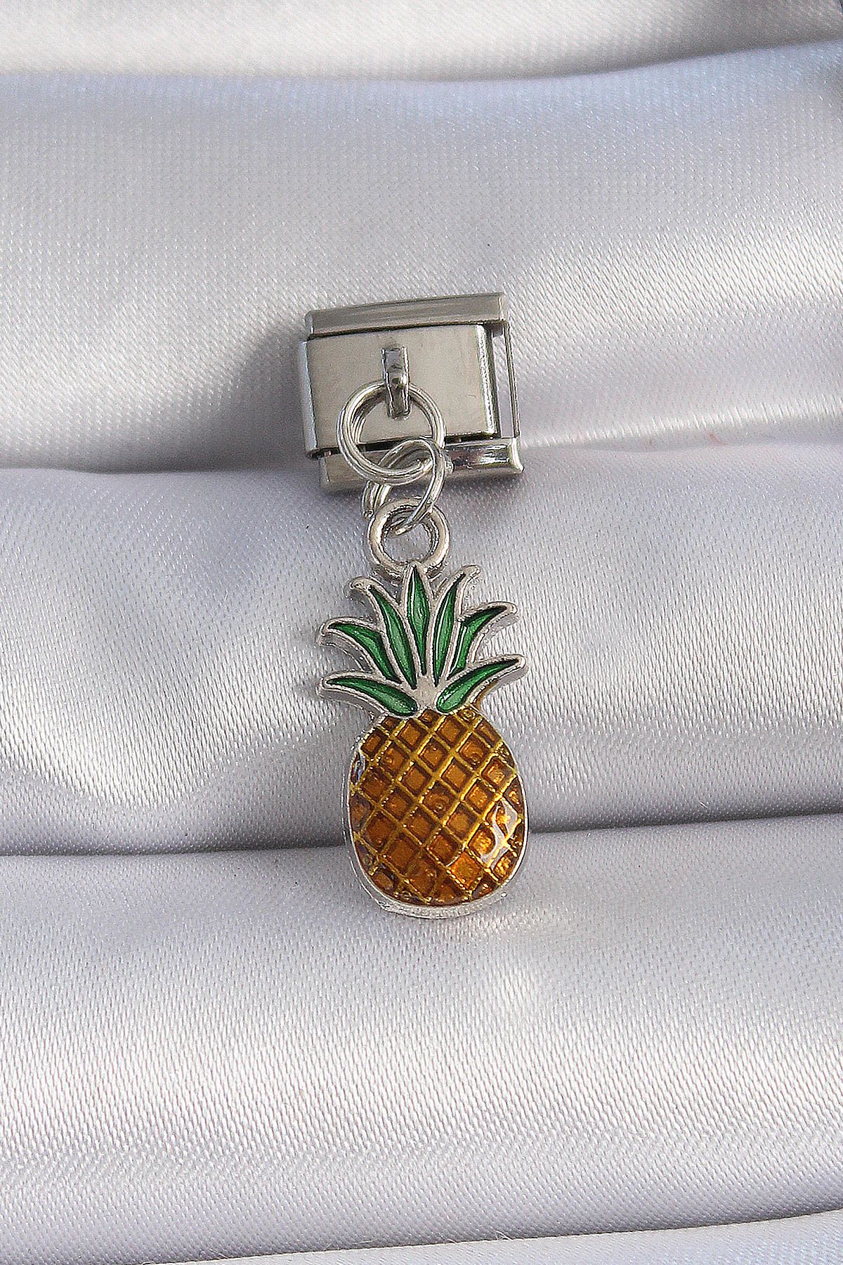 LolaAksesuar-316L Steel Silver Color Dangle Pineapple Figure Nomination Charm 1