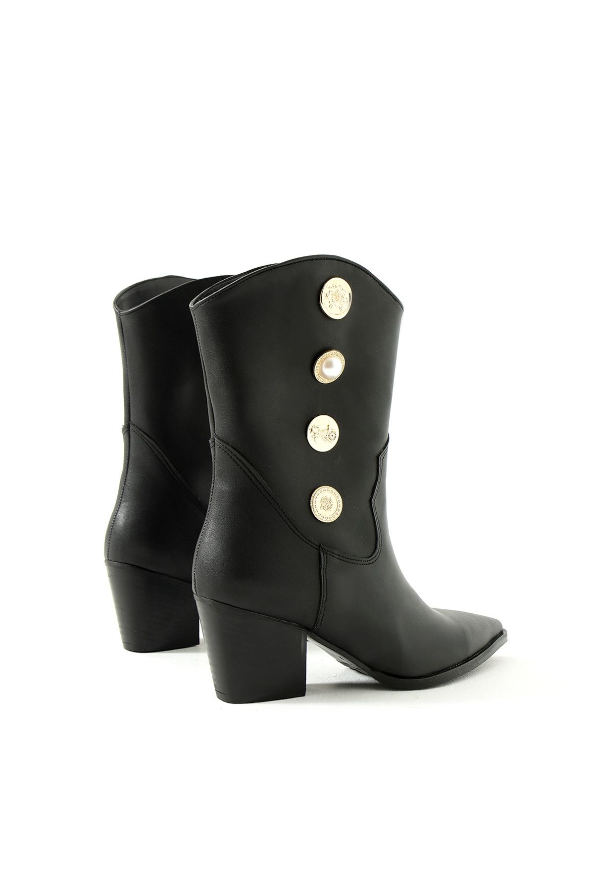 Gökçe Shoes-Tiana Black Accessory Detail Women's Heeled Boots 2