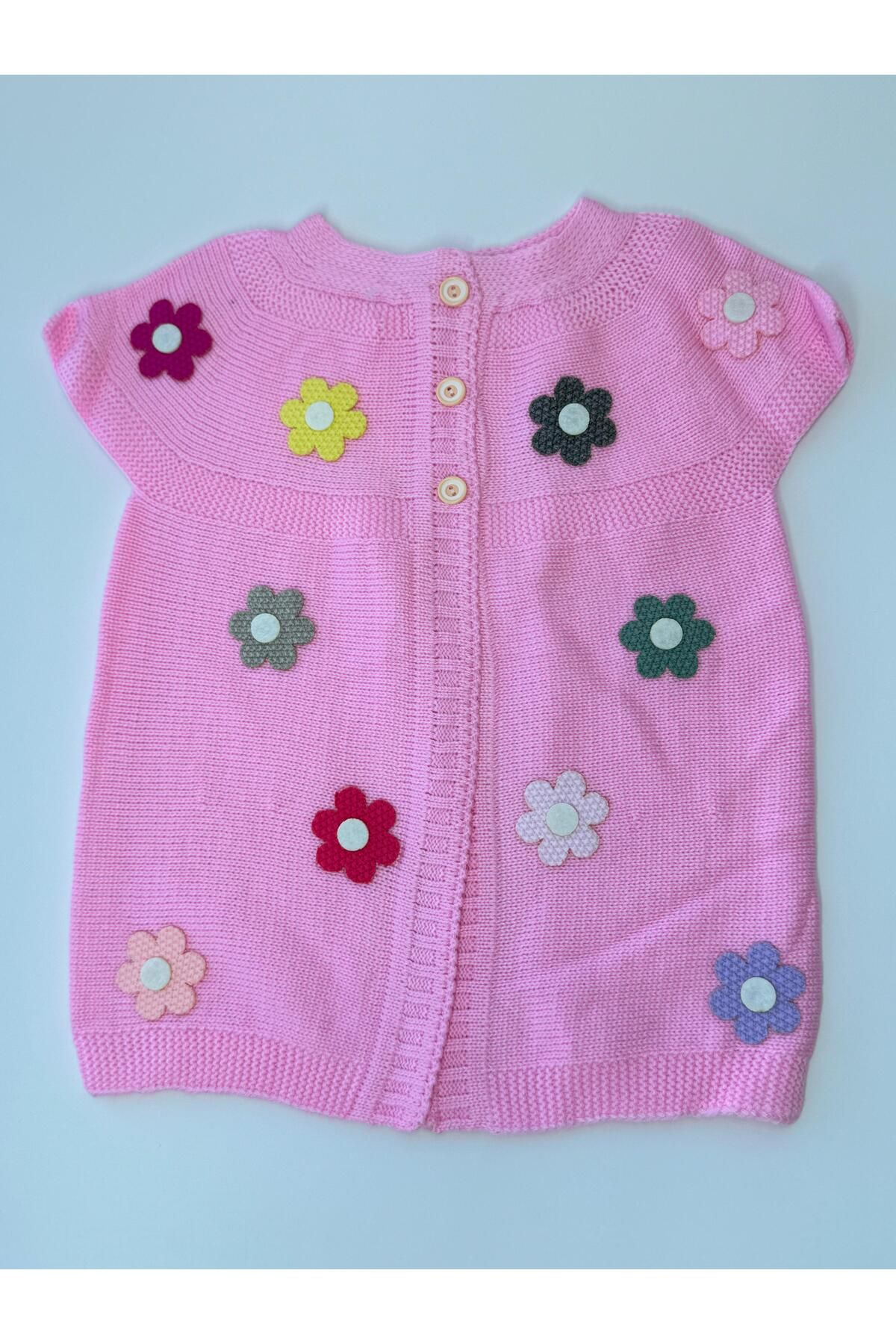 EM&FA TEKSTİL-Floral Girl's Knitwear Vest with Robe 5-8 Years 4