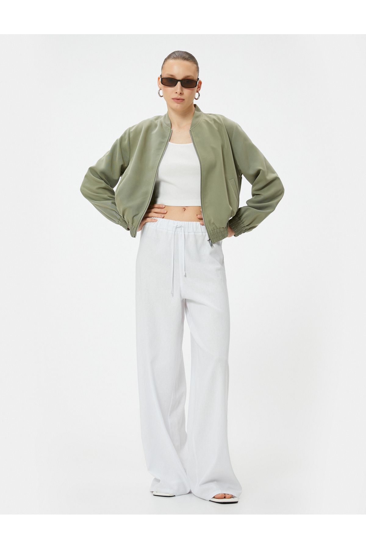Koton-Bomber Jacket Zippered Elastic Waist Pocket Modal Mixed 2