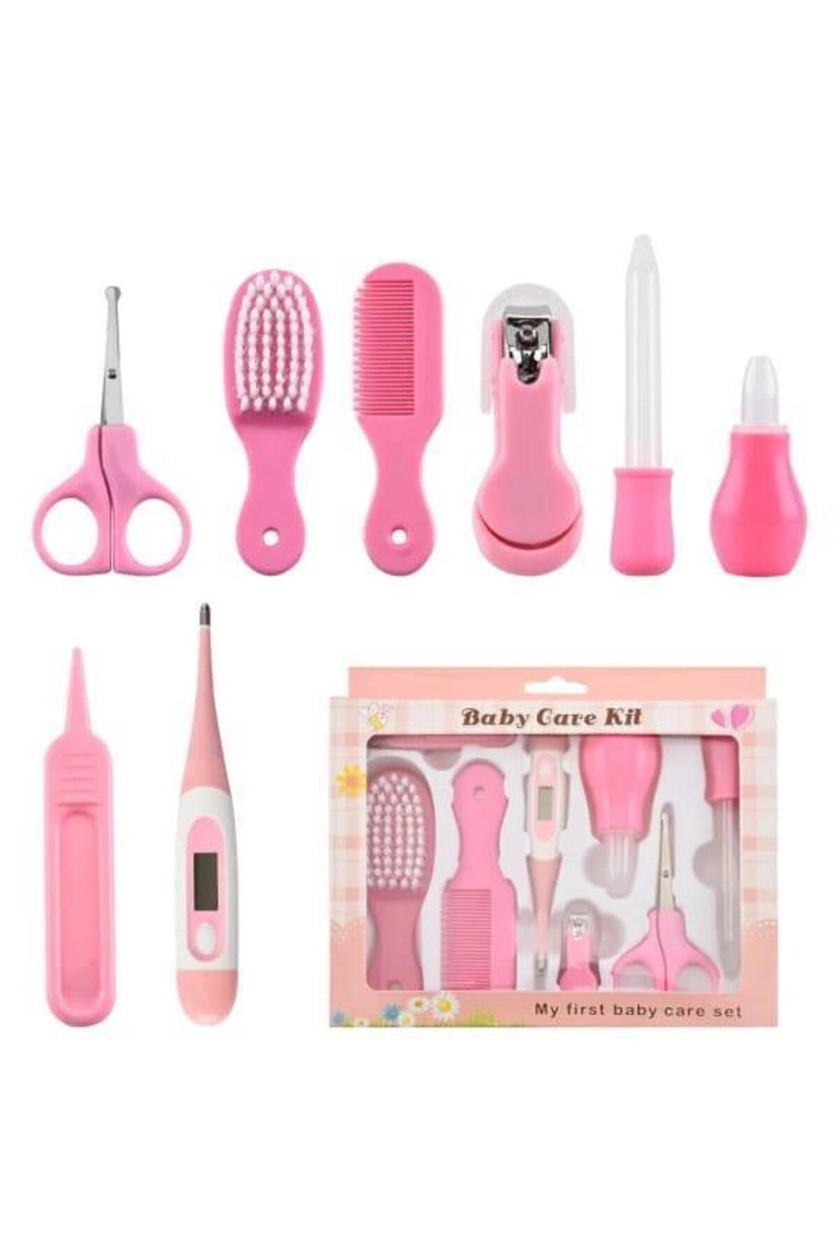 Geseus Bebek Bakım Seti Yeni Doğan Ateş Ölçerli Bebek Hijyen Seti 8 Parça-Pembe