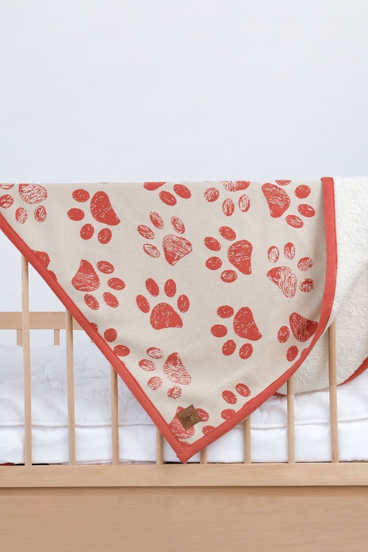 Next Baby LITTLE DEDI Sherpa Organic Cotton Double Sided Brick Baby Kids Cute Paw Blanket, 80x100