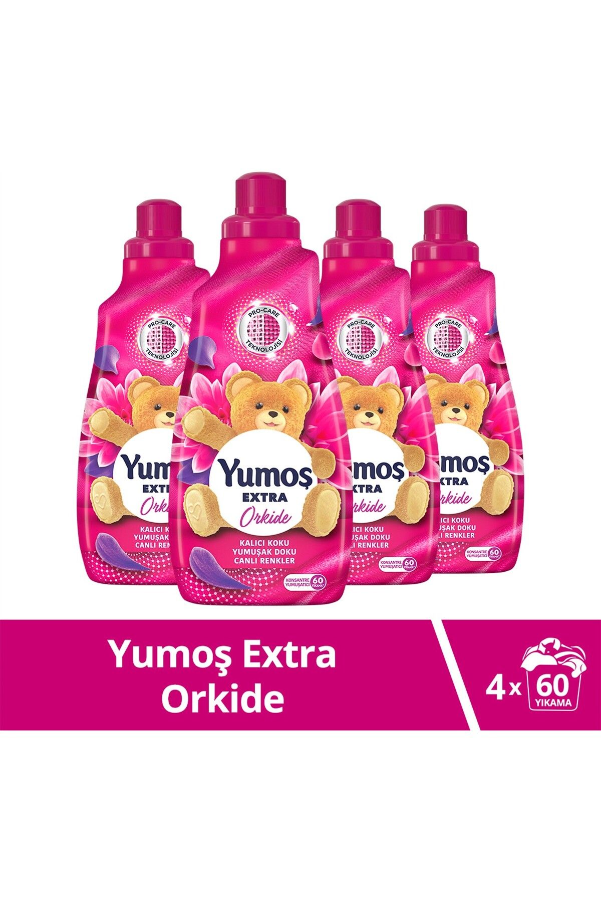 Yumoş Çamaşır Yumuşatıcısı Extra Konsantre Orkide 60 Yıkama 1440 ml X4