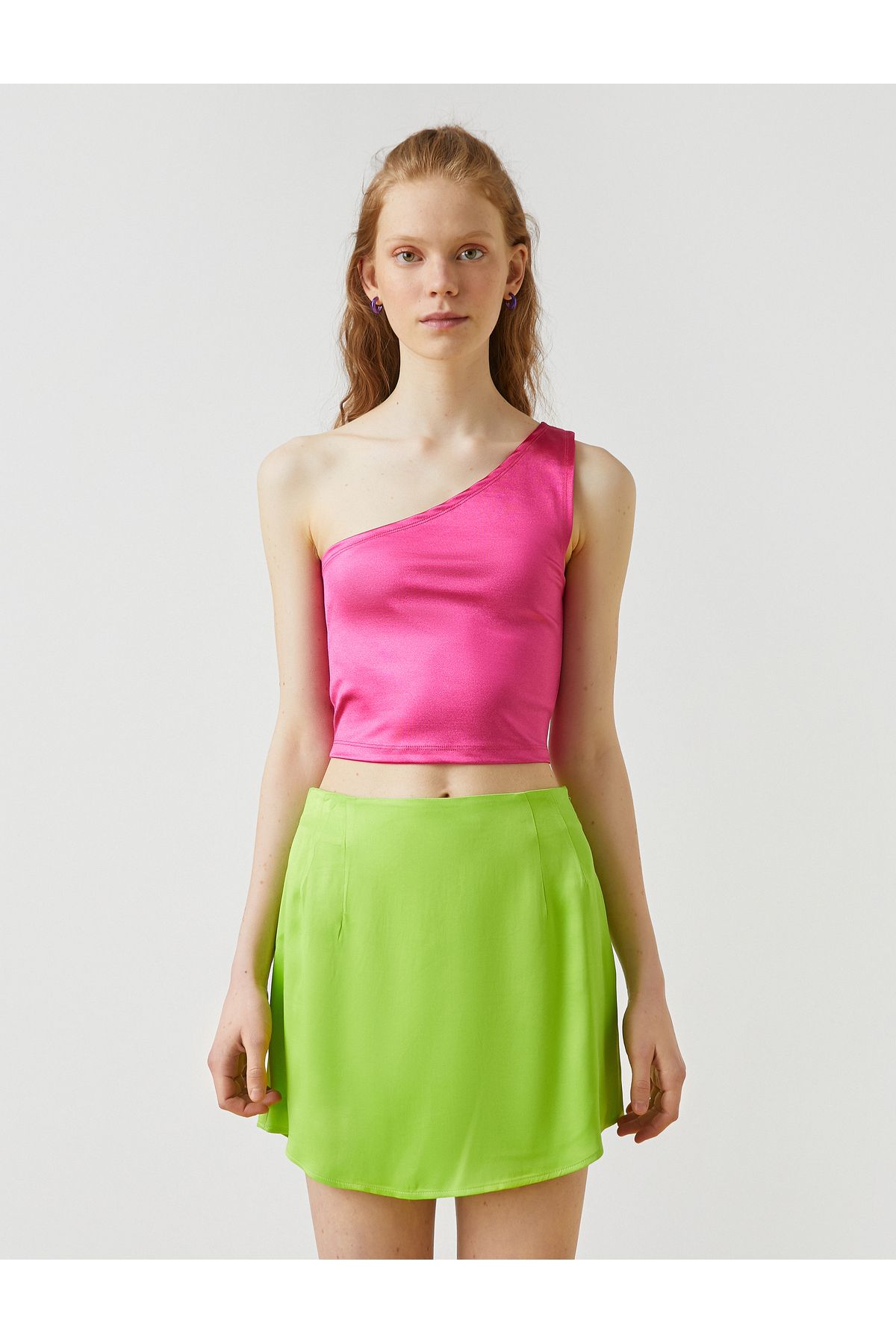 Koton-One Shoulder Satin Crop Tank Top 3