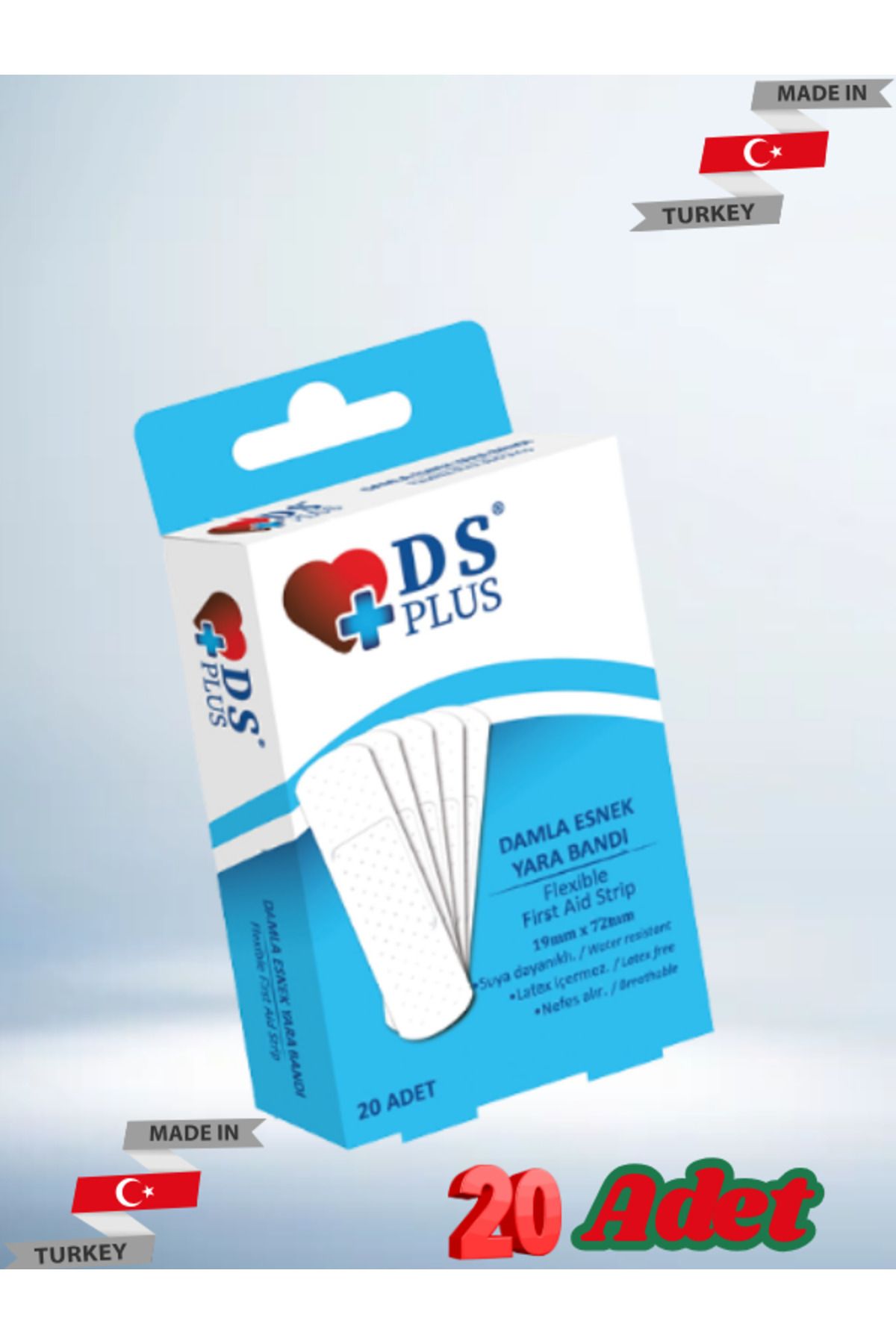 DS Sağlık Yara Bandı ESNEK Flexible First AİD Strip 19mm x 72 mm 20 li suya dayanıklı