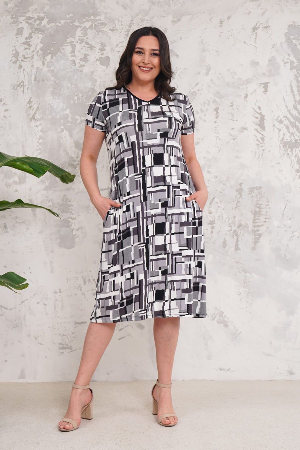 XXL BUTİK-Women's Summer Midi Length Plus Size Dress Xa014 2