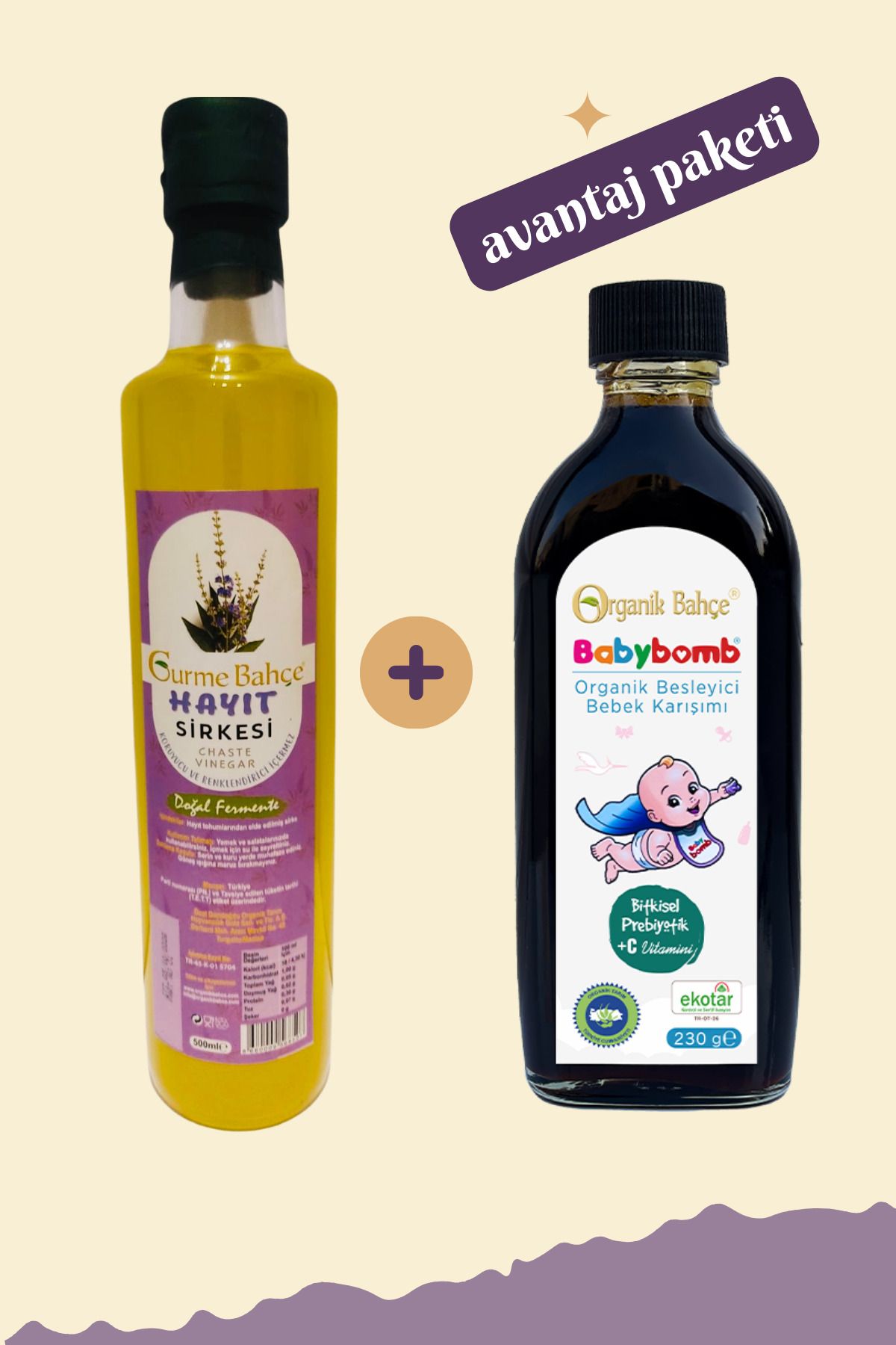 Gurme Bahçe Hayıt Sirkesi 500 ml + Babybomb Organik Besleyici Bebek Şurubu 260 gr Anne-Bebek Paketi