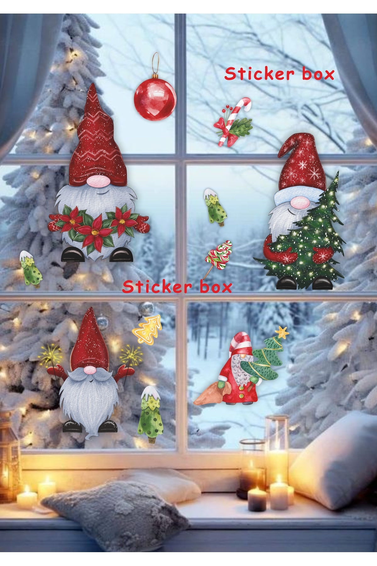 Think And Print Yılbaşı Süsü Kırmızı Şapkalı Yılbaşı Cüceleri Cam Duvar Sticker Seti Yılbaşı Süsü Yılbaşı Hediye fotoğrafı 2 (önizleme)