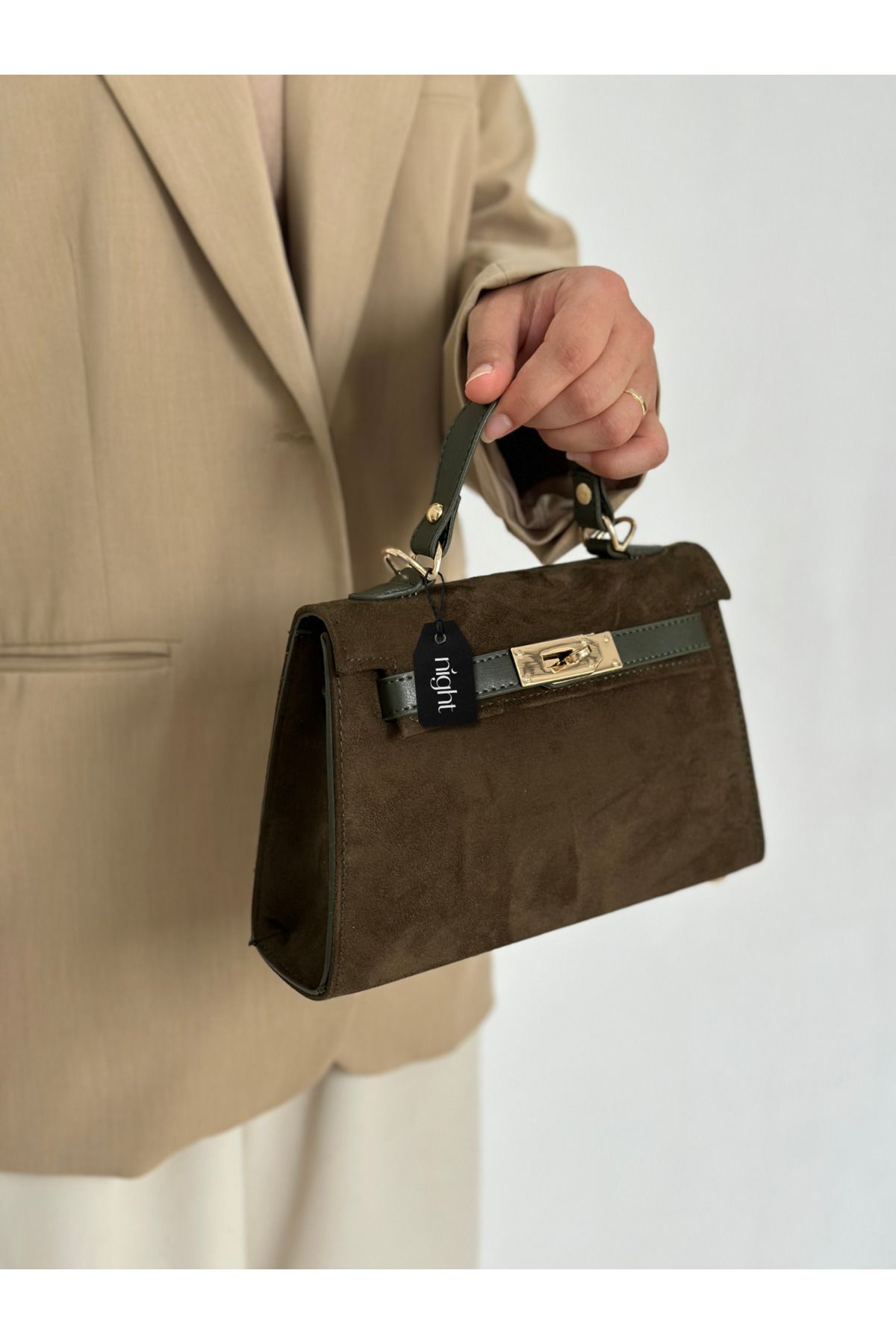 Night-Geantă de mână și de umăr pentru femei Natalie Model Suede Khaki 2