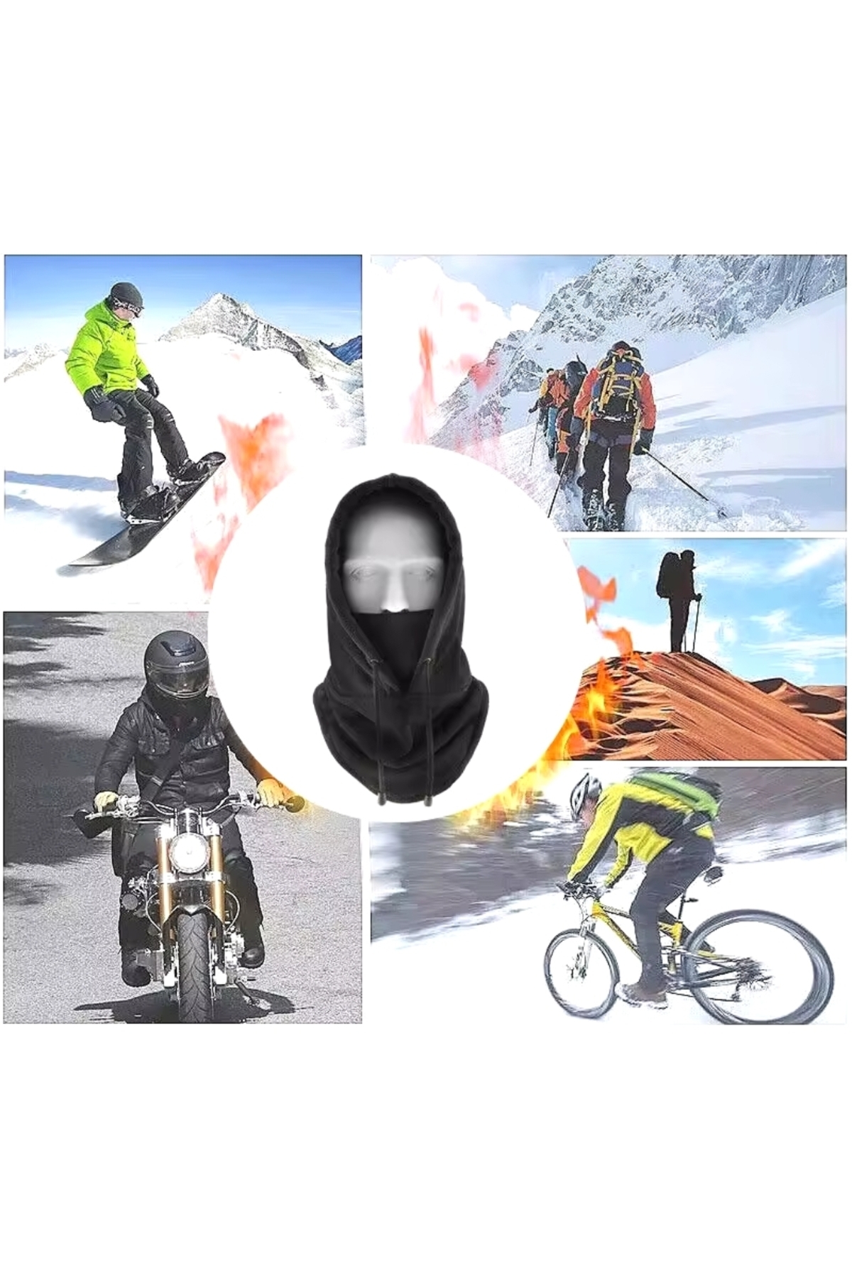 Zhara  Rüzgar Geçirmez Gerçek Polar Unisex Yüz Kar Maskesi Atkı Bere Boyunluk Kapşonlu - Görsel 2