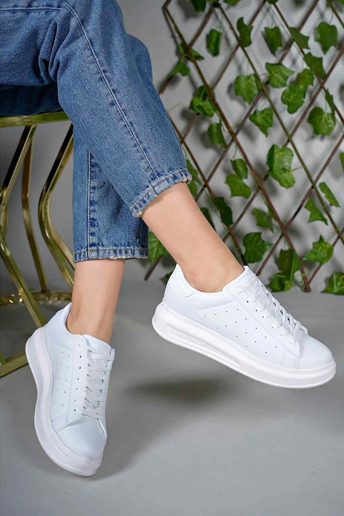 ®| Medusa Kadın Beyaz Kalın Yüksek Taban Hafif Günlük Yürüyüş Spor Ayakkabısı ve Sneaker